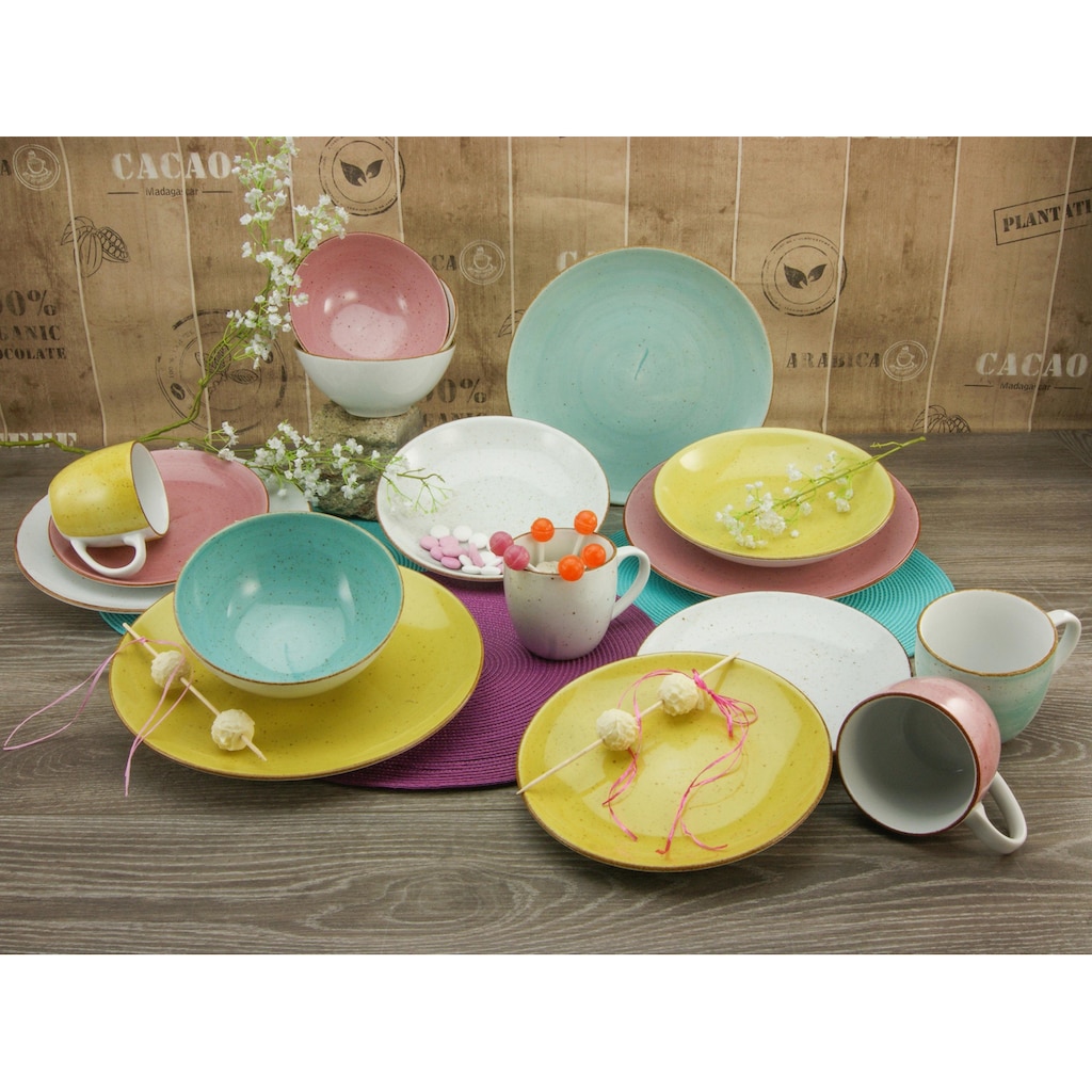 CreaTable Kombiservice »Geschirr-Set VINTAGE NATURE SORBET«, (Set, 16 tlg., Kaffeeservice und Tafelservice im Set, für 4 Personen)