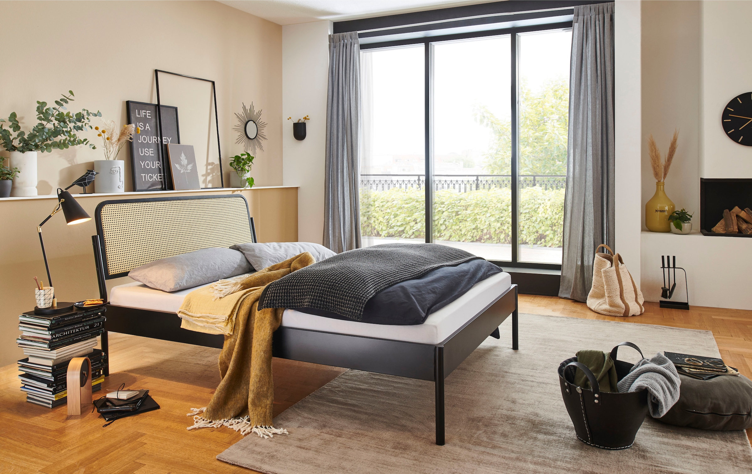 ATLANTIC home collection Metallbett »Nelly«, mit Rattan im Kopfteil