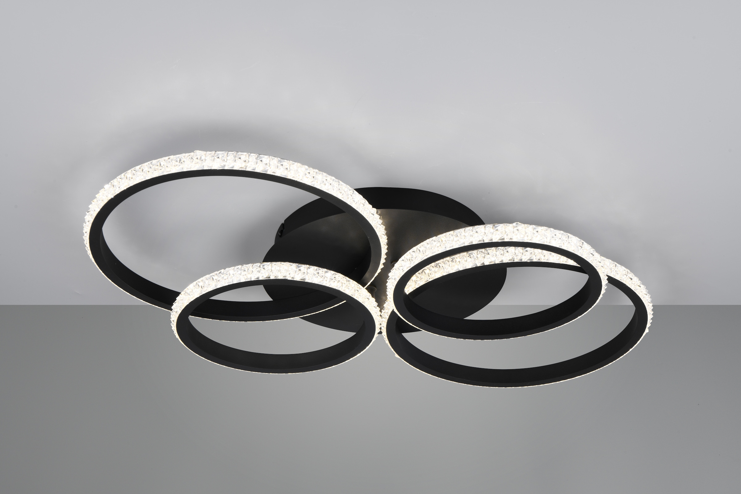 REALITY Leuchten LED Deckenleuchte »CIRES, LED Deckenlampe mit 4 schwenkbaren LED-Ringen, kaltweiß 4000K« LED-Board 1 Stk. Kaltweiß 3400 Lumen 27W, in 3 Stufen dimmbar mit Acryl Kristallen verzierte LED