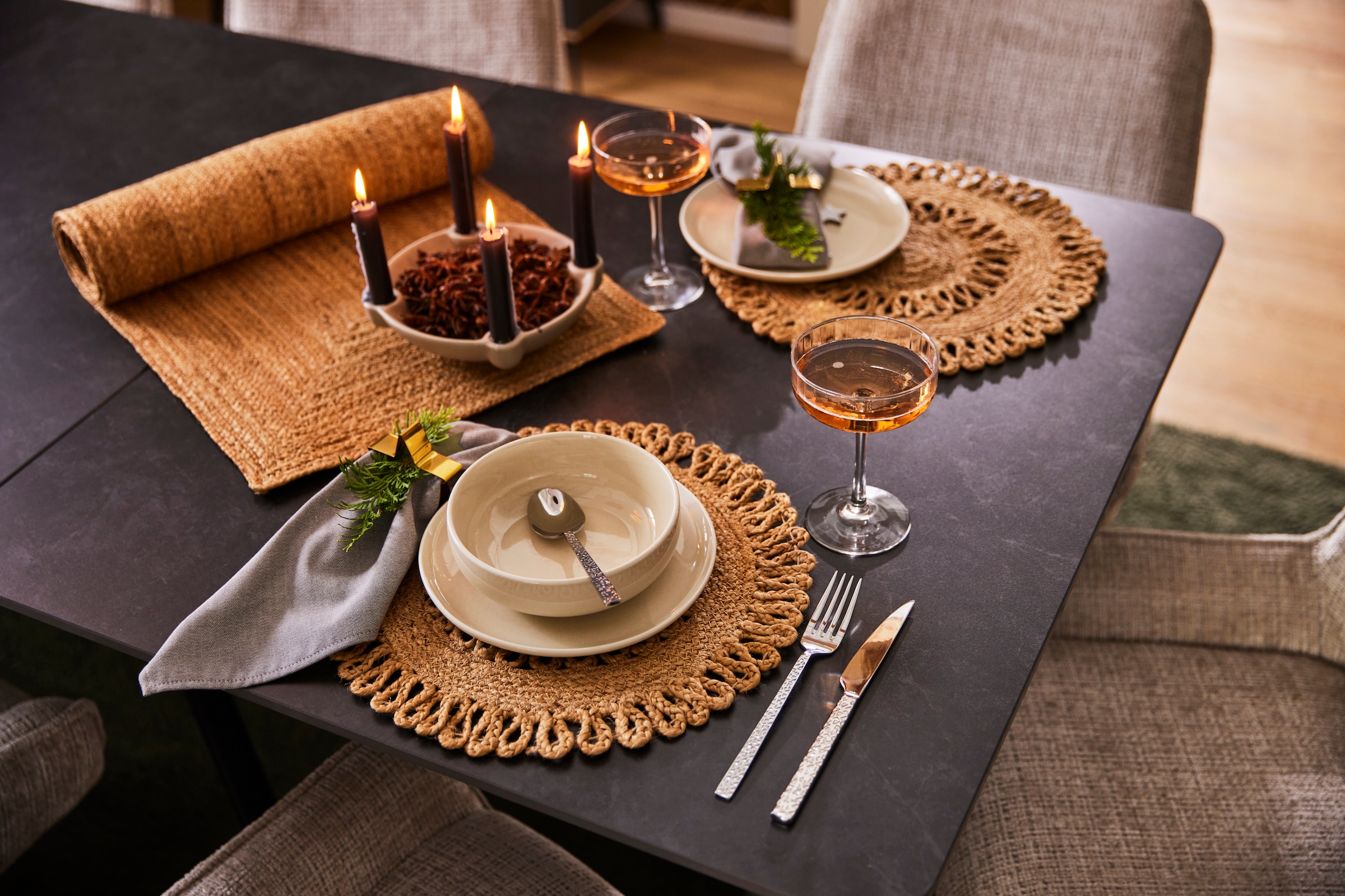 my home Platzset »Aimka«, (Set, 2 St., 2 Stück), Handgefertigt, 35x35, rund