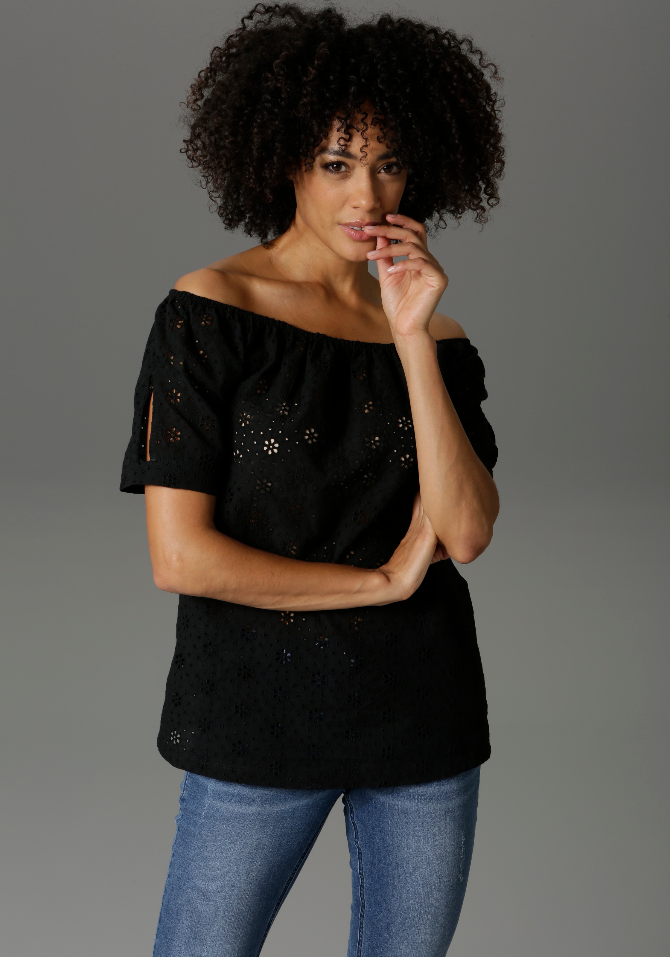 Aniston CASUAL Carmenbluse, mit Lochstickerei - NEUE KOLLEKTION