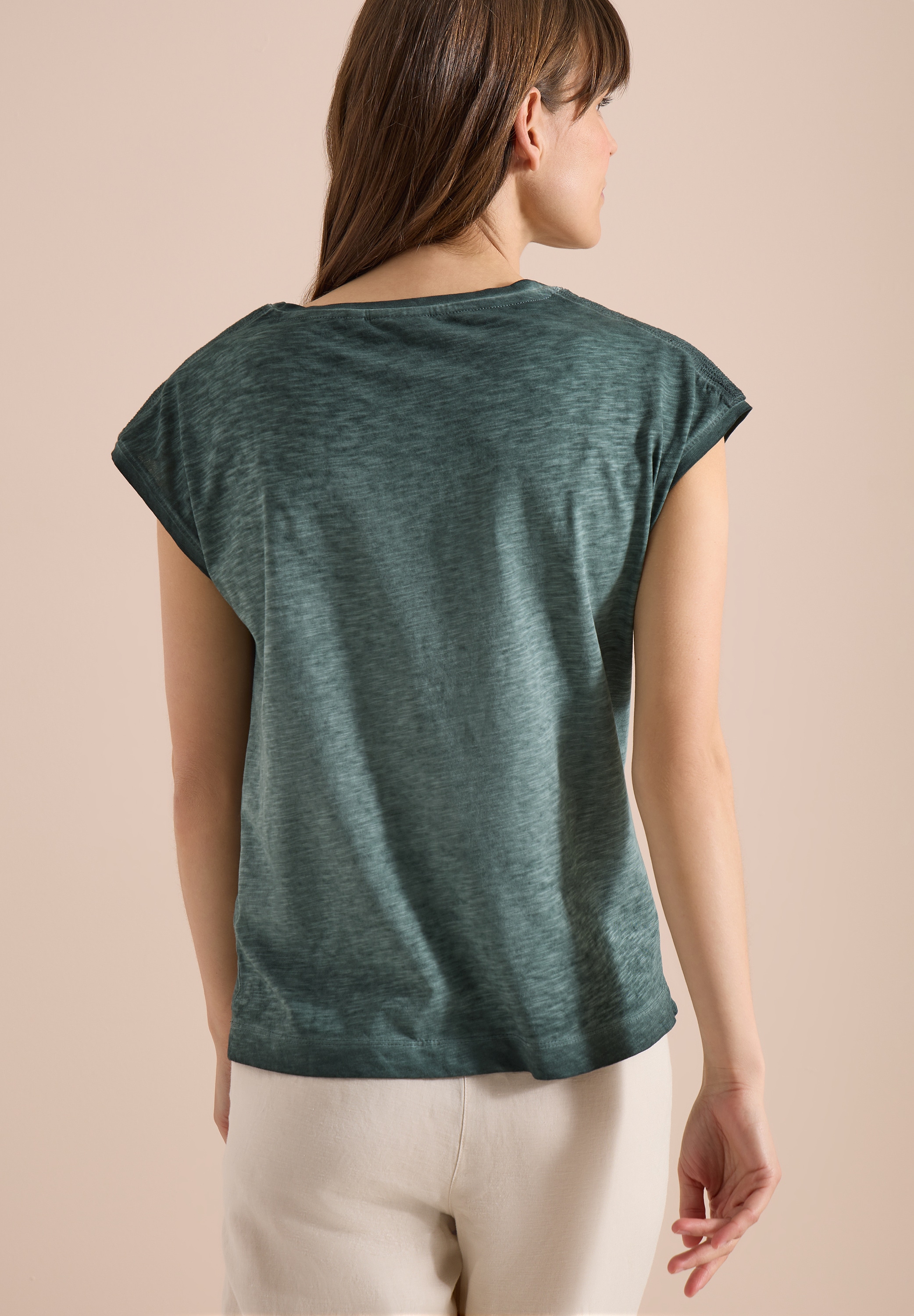 Cecil T-Shirt U-Boot-Ausschnitt, Garment-Dye Optik