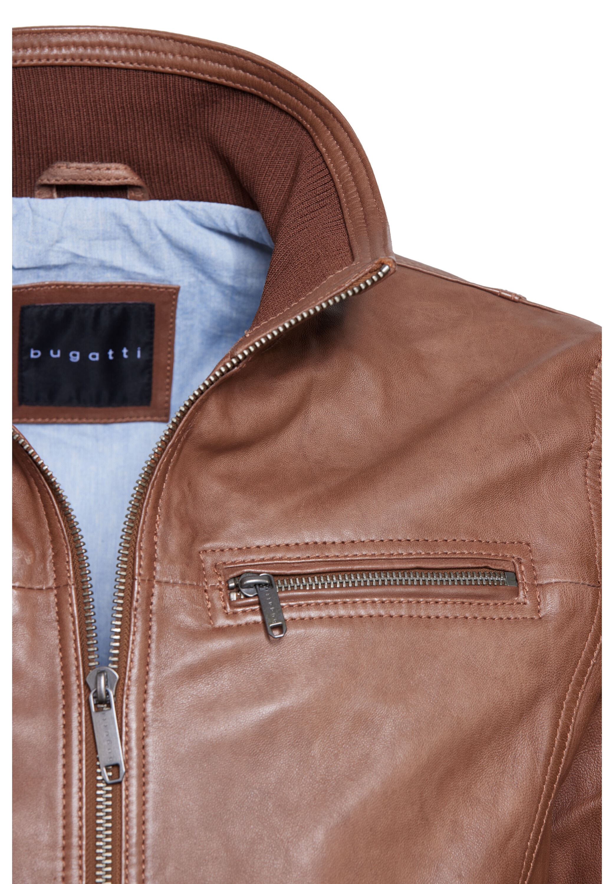 bugatti Lederjacke »BUMATTEO« ohne Kapuze mit Stehkragen