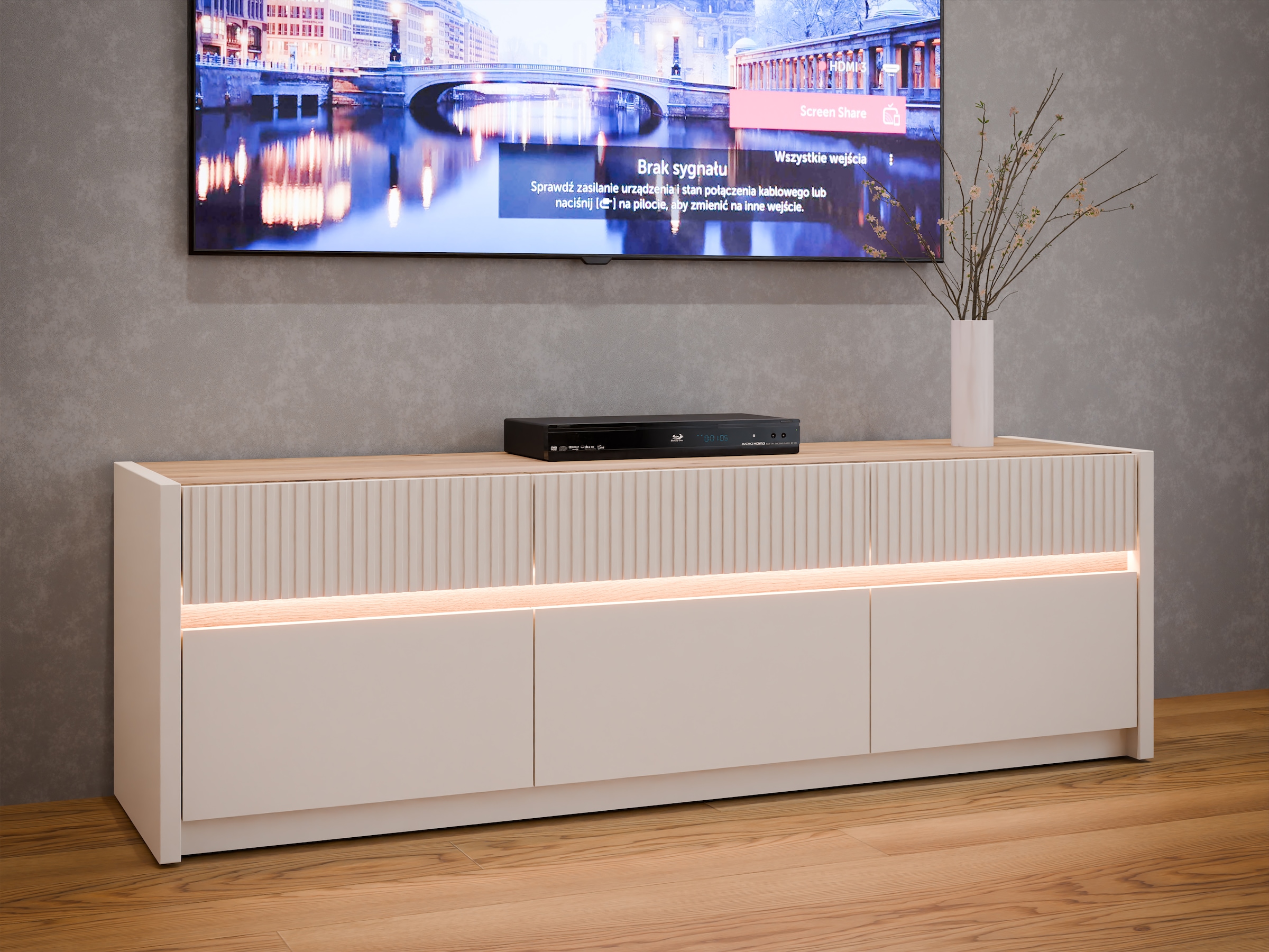 FORTE Lowboard »Oak SquareTV-Board, TV-Schrank«, TV-Board, Beleuchtung, grifflos, Klappen