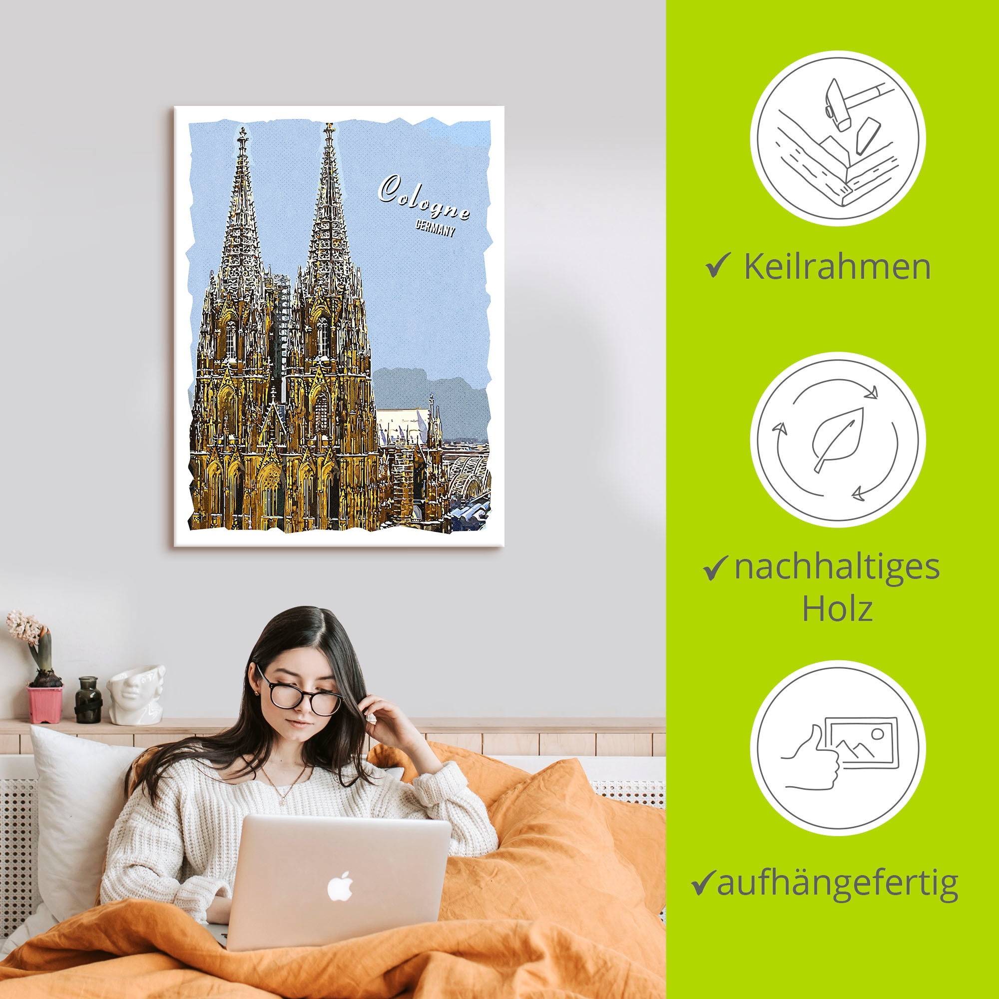 Artland Leinwandbild »Köln Dom Grafik«, Köln, (1 St.), auf Keilrahmen gespannt