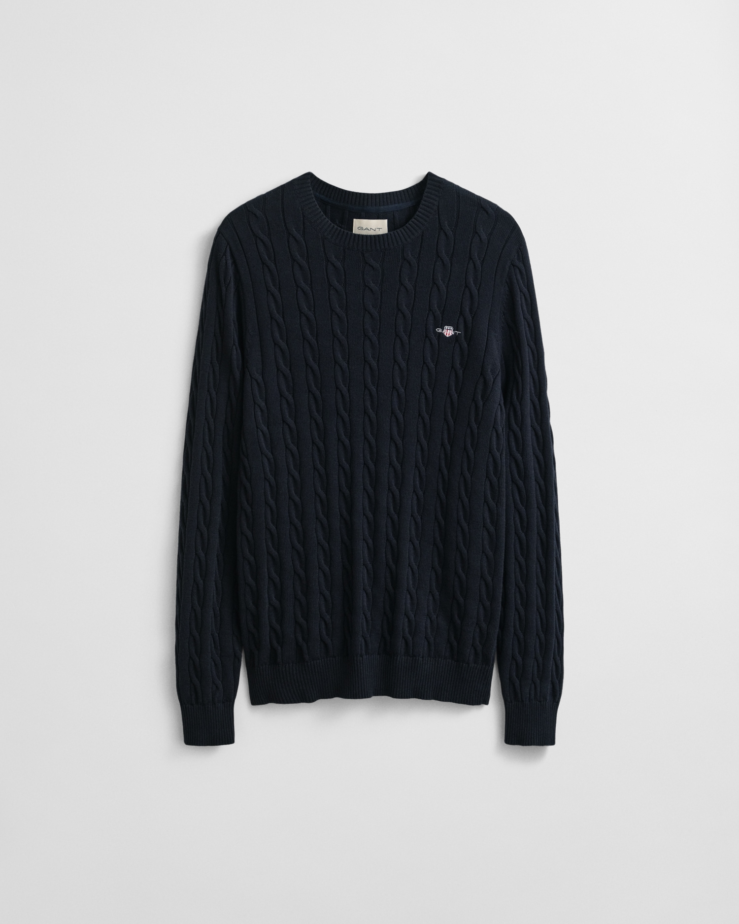 Gant Strickpullover »COTTON CABLE C-NECK«, mit Wappen-Logostickerei auf der Brust