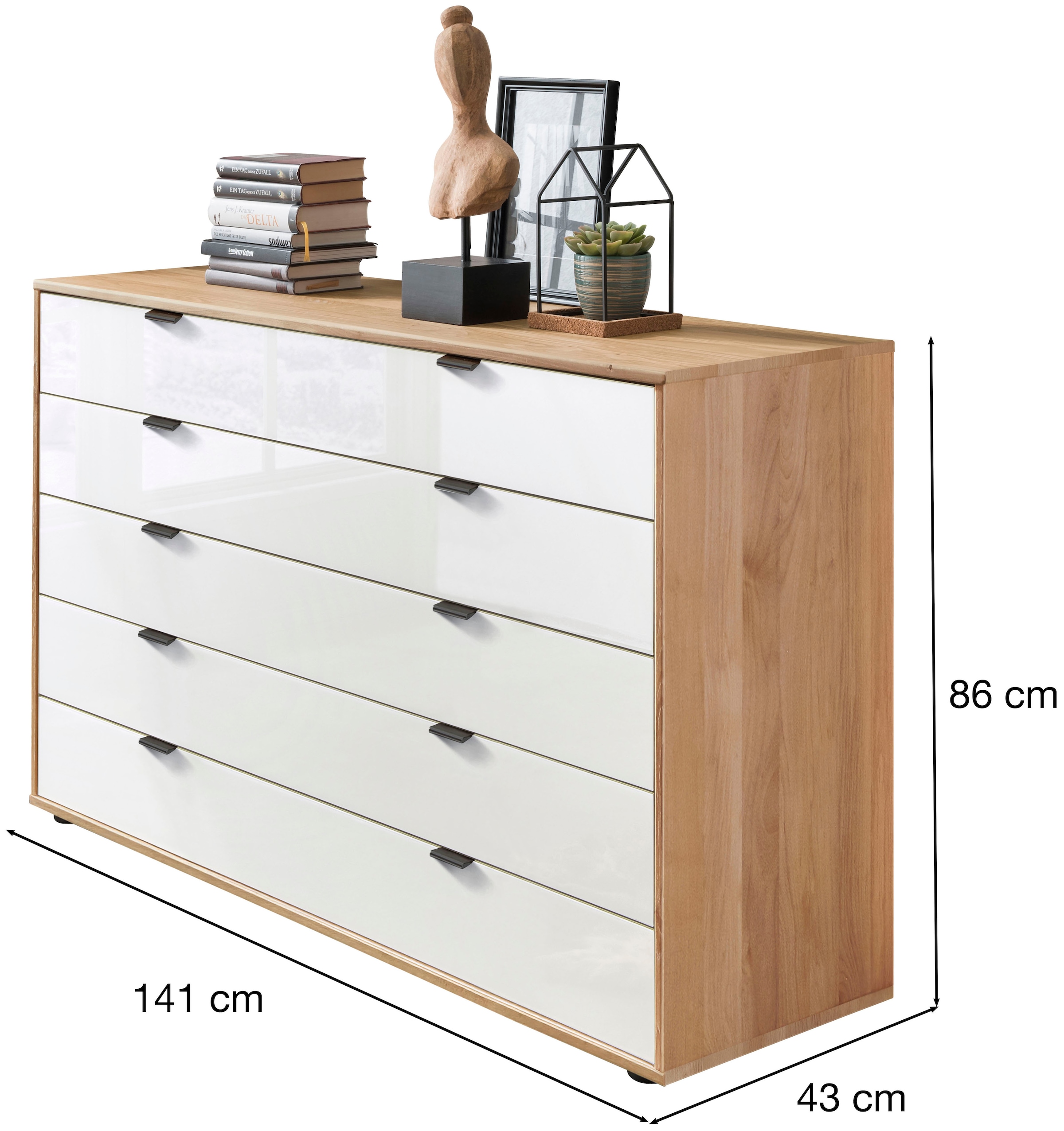 WIEMANN Schubkastenkommode »Cardiff Sideboard, Wäscheschrank, teilmassiv Erle, mit Schubladen« Glas- oder Massivholzfront, verschiedene Breiten, MADE IN GERMANY,  Schubkästen inklusive Selbsteinzug und Dämpfung