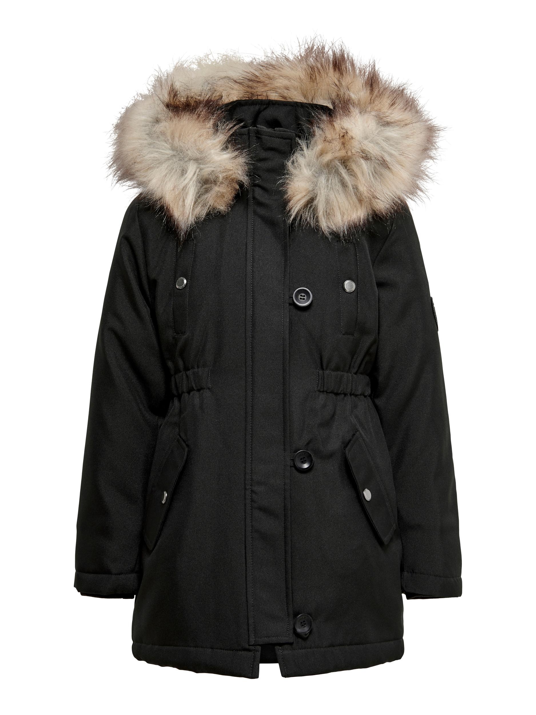Kids Only Mädchen Winterjacke »KOGIRIS FUR PARKA OTW« mit Kapuze mit elastischem Taillengummi in schwarz, Größe 146