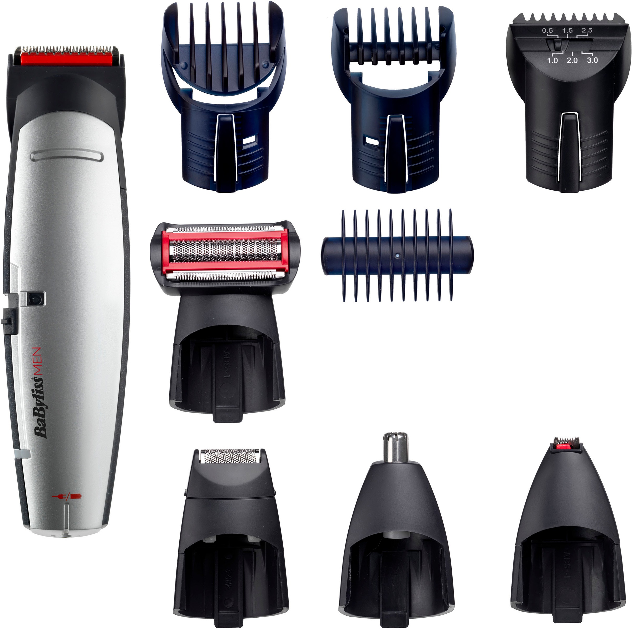 Babyliss Multifunktionstrimmer »E837E MEN X-10« 5 Aufsätze Multigrooming Set für Kopf, Gesicht & Körper in rot