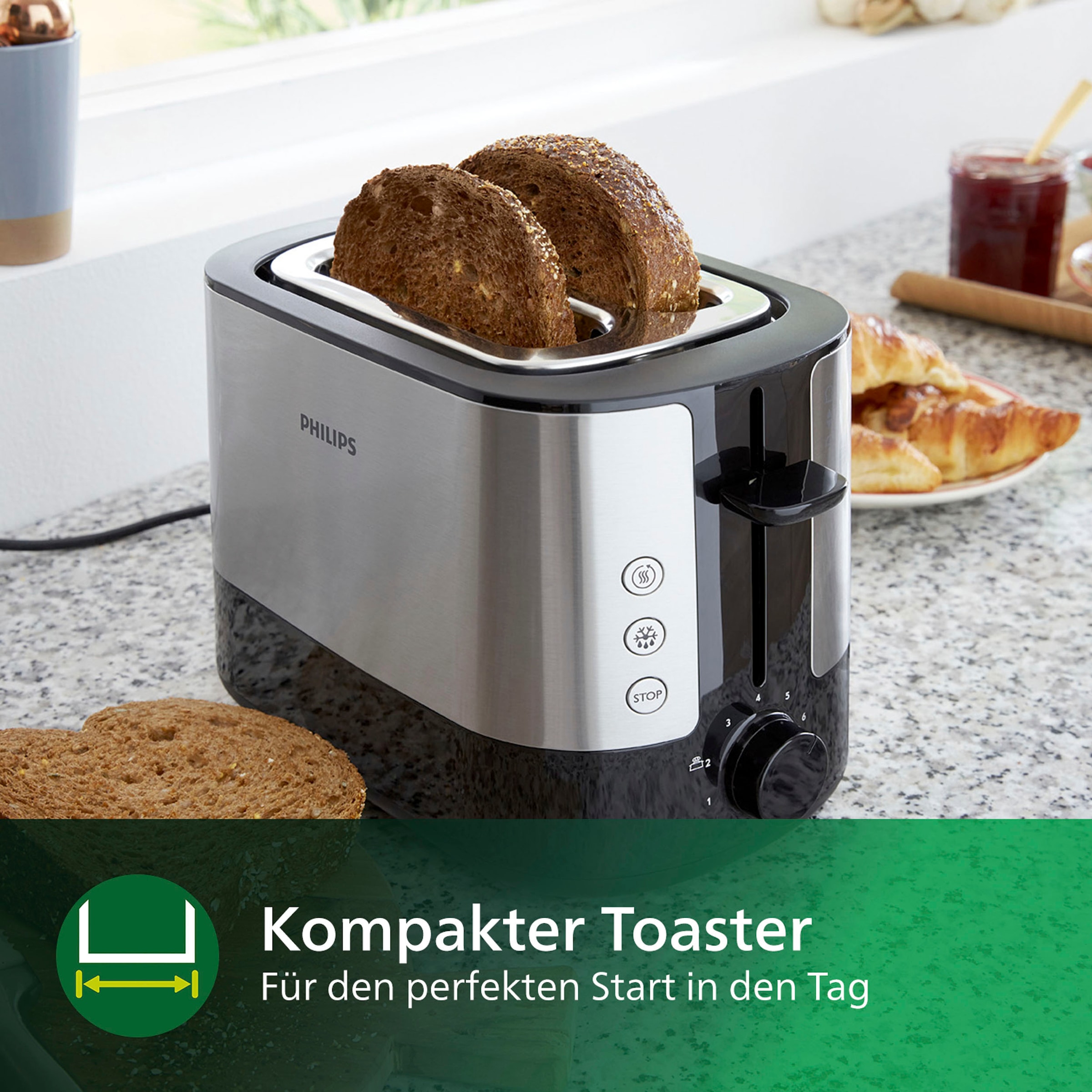 Funktionen »HD2637/90 Collection«, Viva 3 Toaster 7 Brötchenaufsatz, 2 Philips W, 1000 online Scheiben, Krümelschublade, OTTO Schlitze, kurze für bei Bränungsstufen, 2