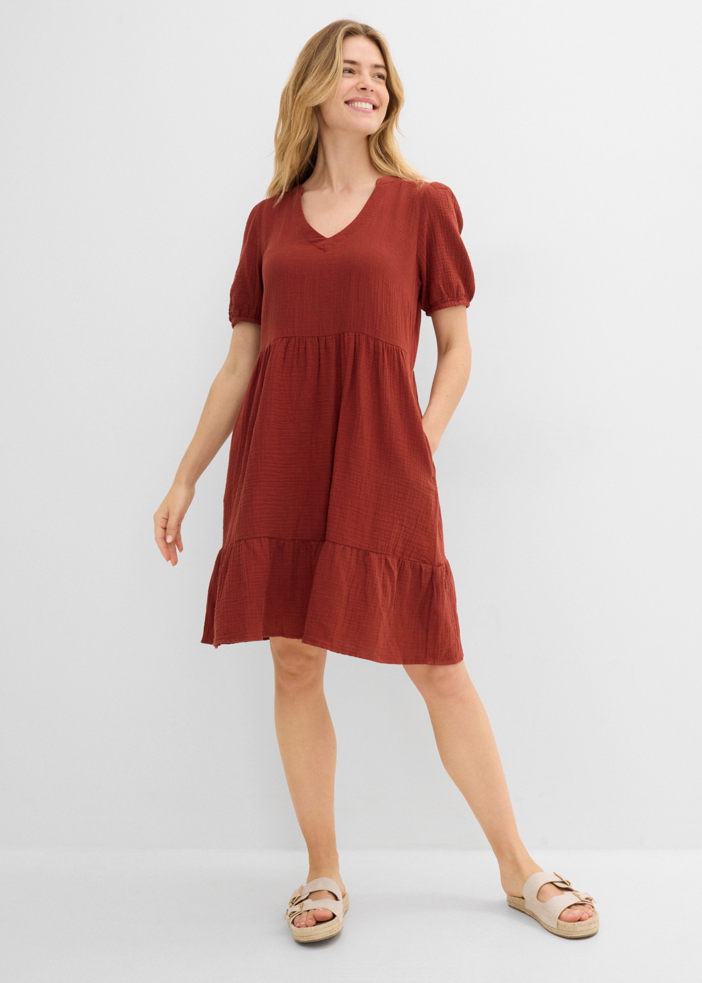 bonprix Sweatkleid für entspannten Look, Oversized-Kleid, aus Musselin, aus Baumwolle