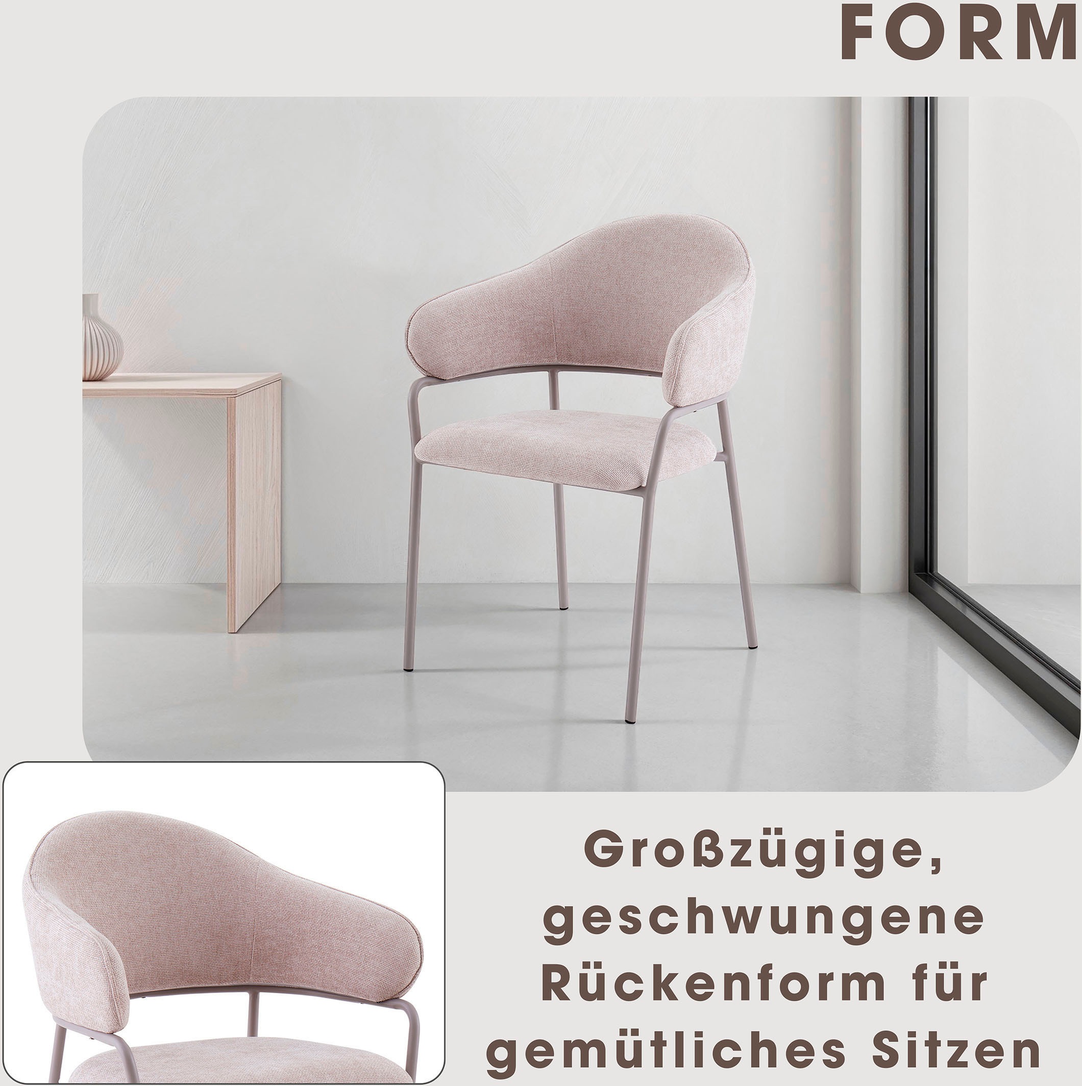 byLIVING Esszimmerstuhl »Curve« (Set) 2 Stk.moderner Stoff Stuhl mit gemütlichem Sitzkomfort, verschiedene Farben.