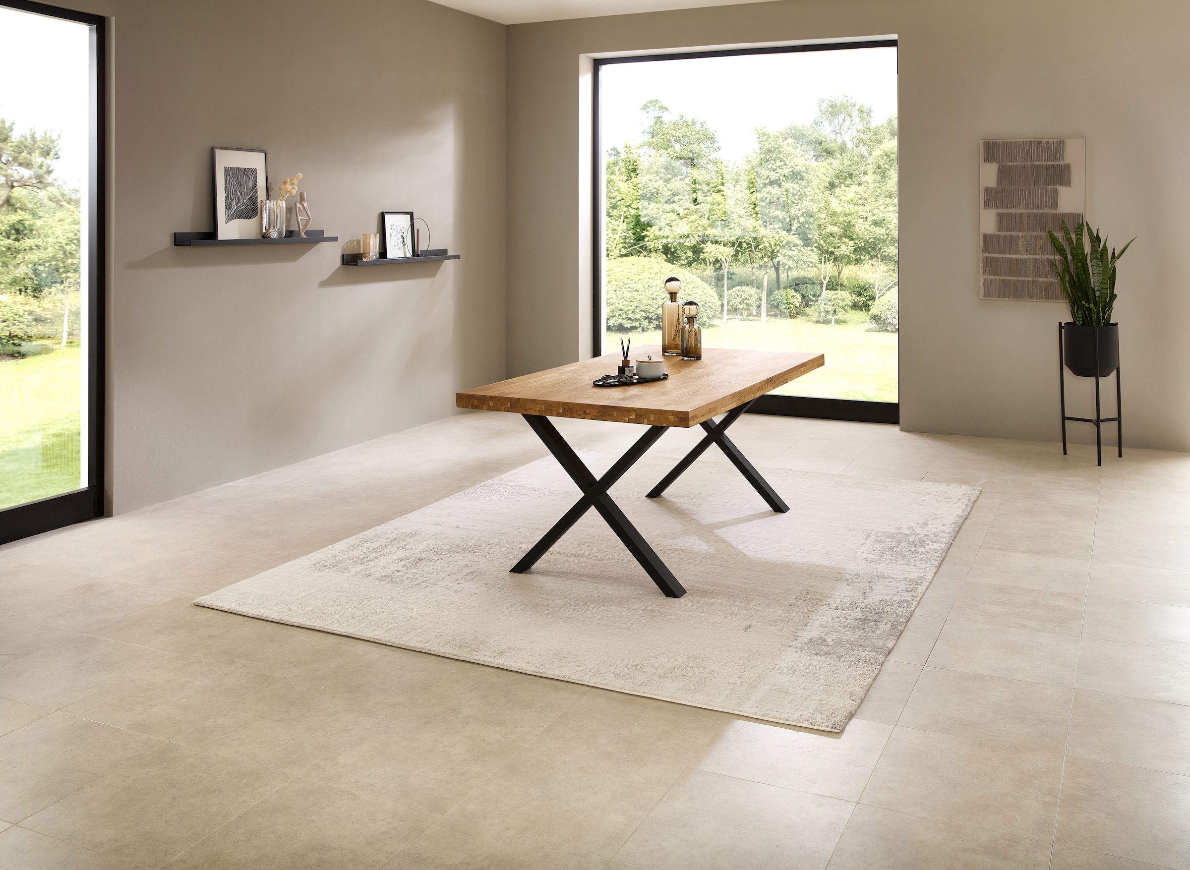 Stolkom Esstisch »Chris Esszimmertisch Eiche Massivholz, BxHxT 110x47x70 cm«, Gerade Kante, Industrial Style Eiche Massivholz