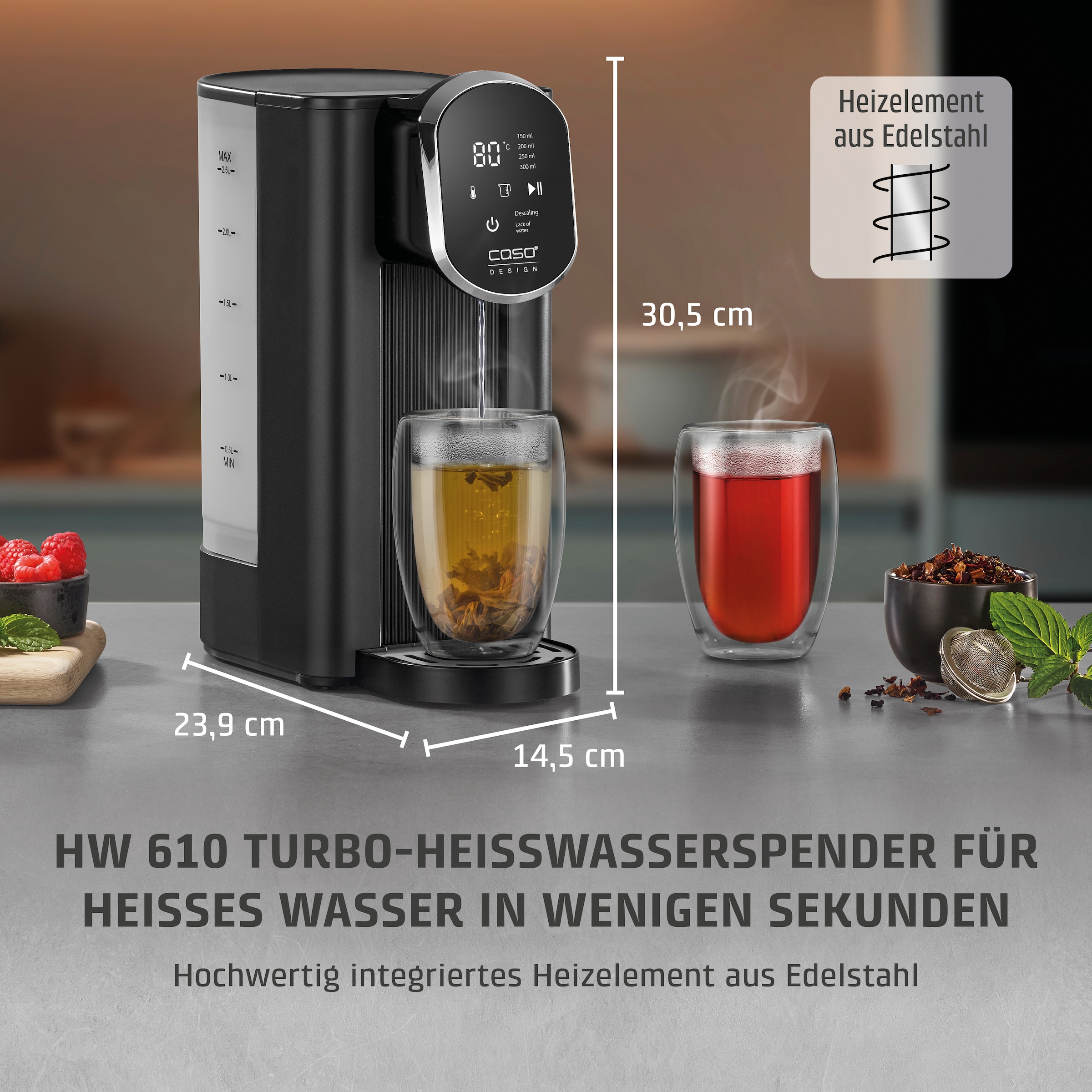 Caso Heißwasserspender »1895 HW 610« 2,5 l 2600 W inkl. Wasserfilter, mit Trockenlauf- und Überhitzungsschutz