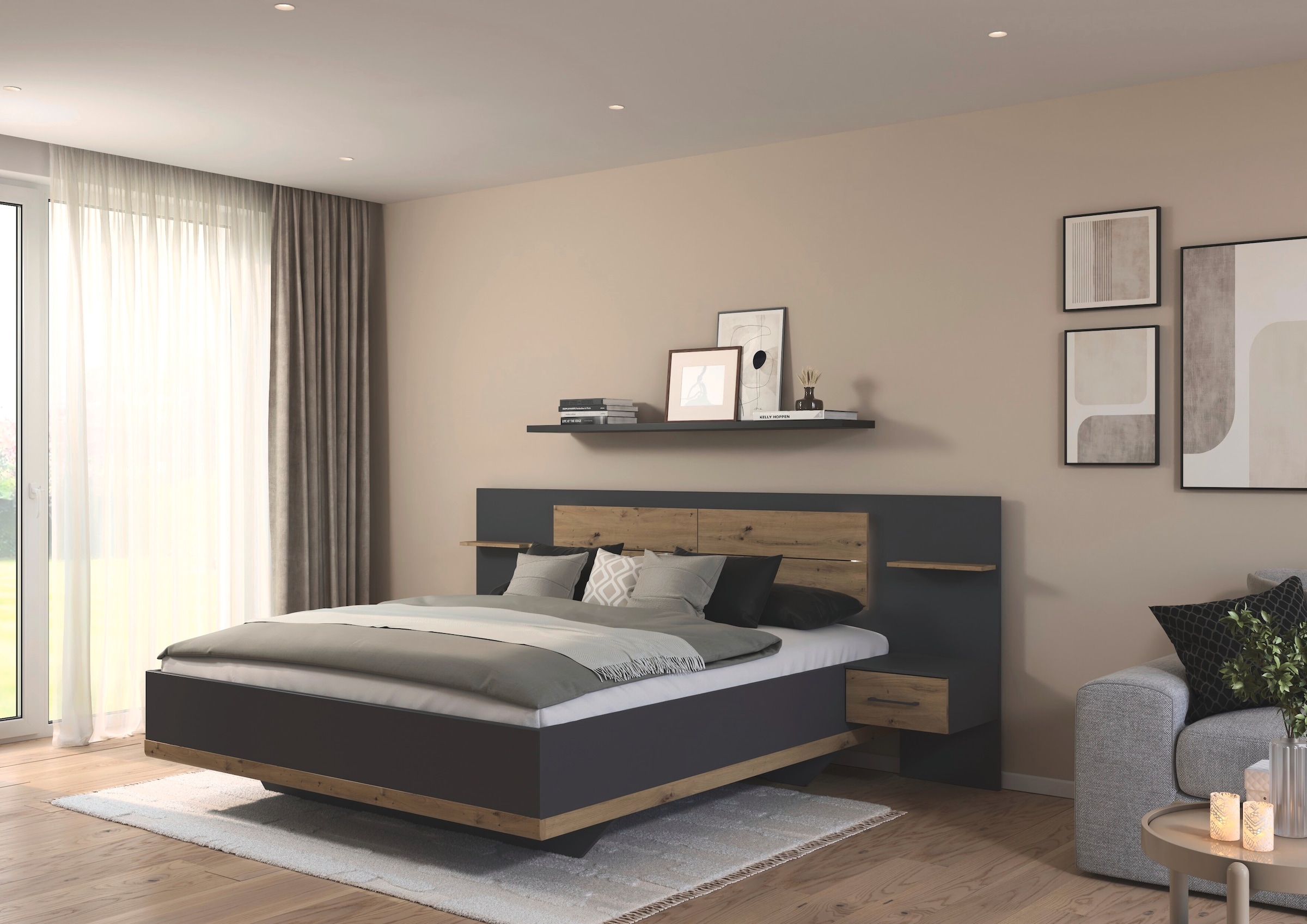 rauch Bettanlage »Bett Doppelbett Komfortbett Funktionsbett BOSTON-EXTRA« Set, Liegeflächen 160 cm oder 180 cm, 3 tlg. tlg. Mit warmer Kopfteil-Beleuchtung, 2x Hänge-Nachttische MADE IN GERMANY