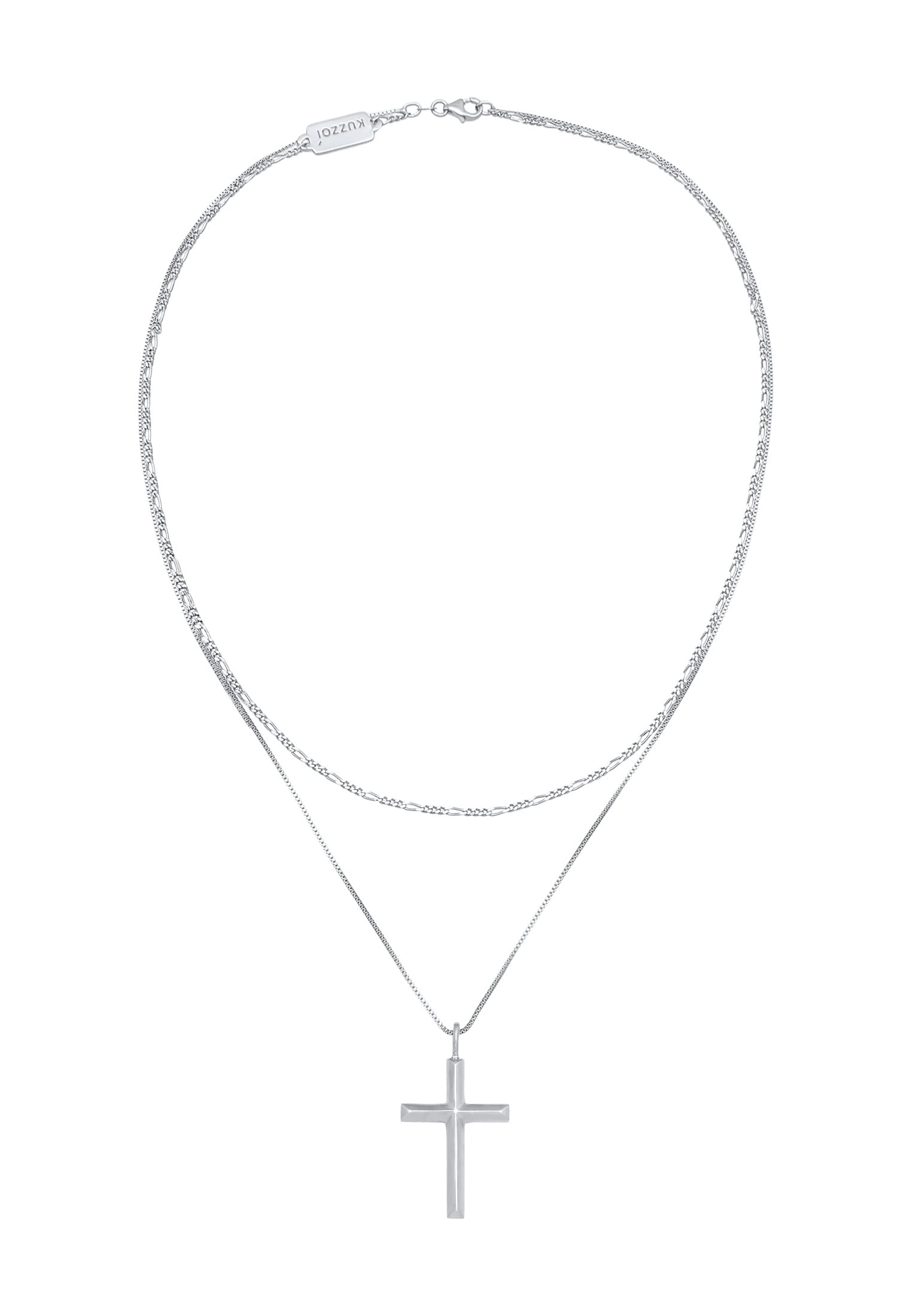 Kuzzoi Kette mit Anhänger »Halskette Herren Layer Kreuz Religion 925 Silber«