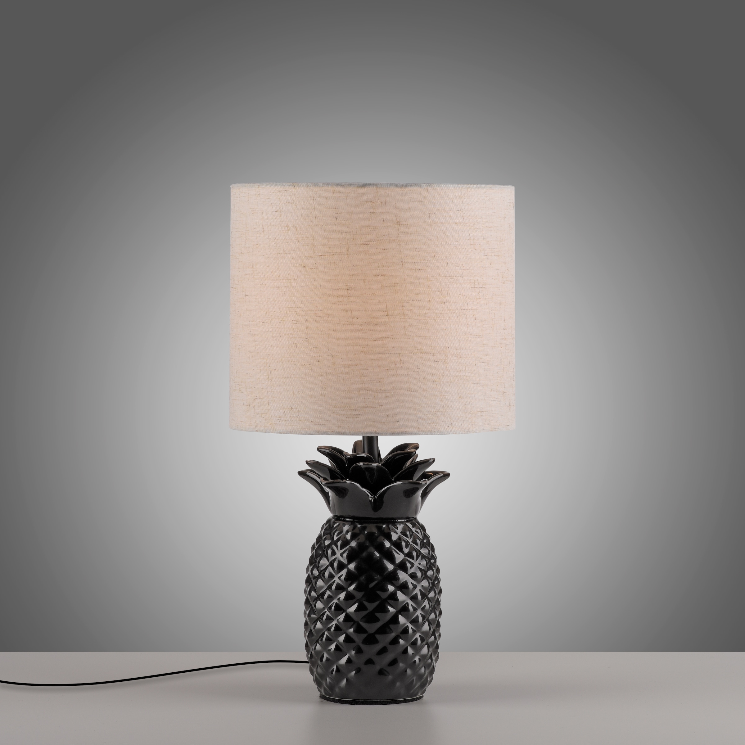 Leonique Tischleuchte »Tenille - Tischlampe im Ananas Design«, 1 flammig, Leuchtmittel E14 | ohne Leuchtmittel, Leinenschirm, Ananas, Pineapple, schwarz, E14