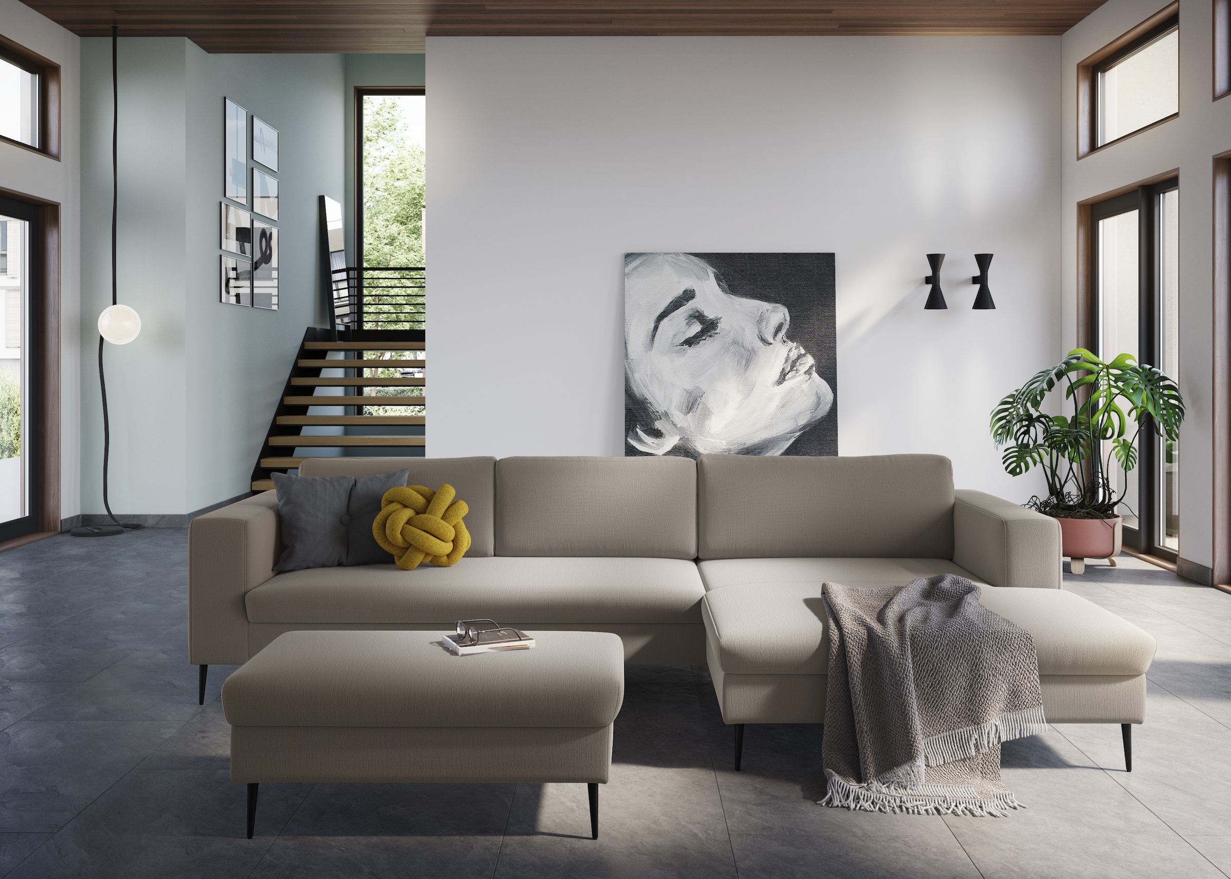 DOMO collection Ecksofa »Modica, zeitlos und elegant, L-Form«, moderne Optik mit extrabreiter Recamiere, auch in Cord