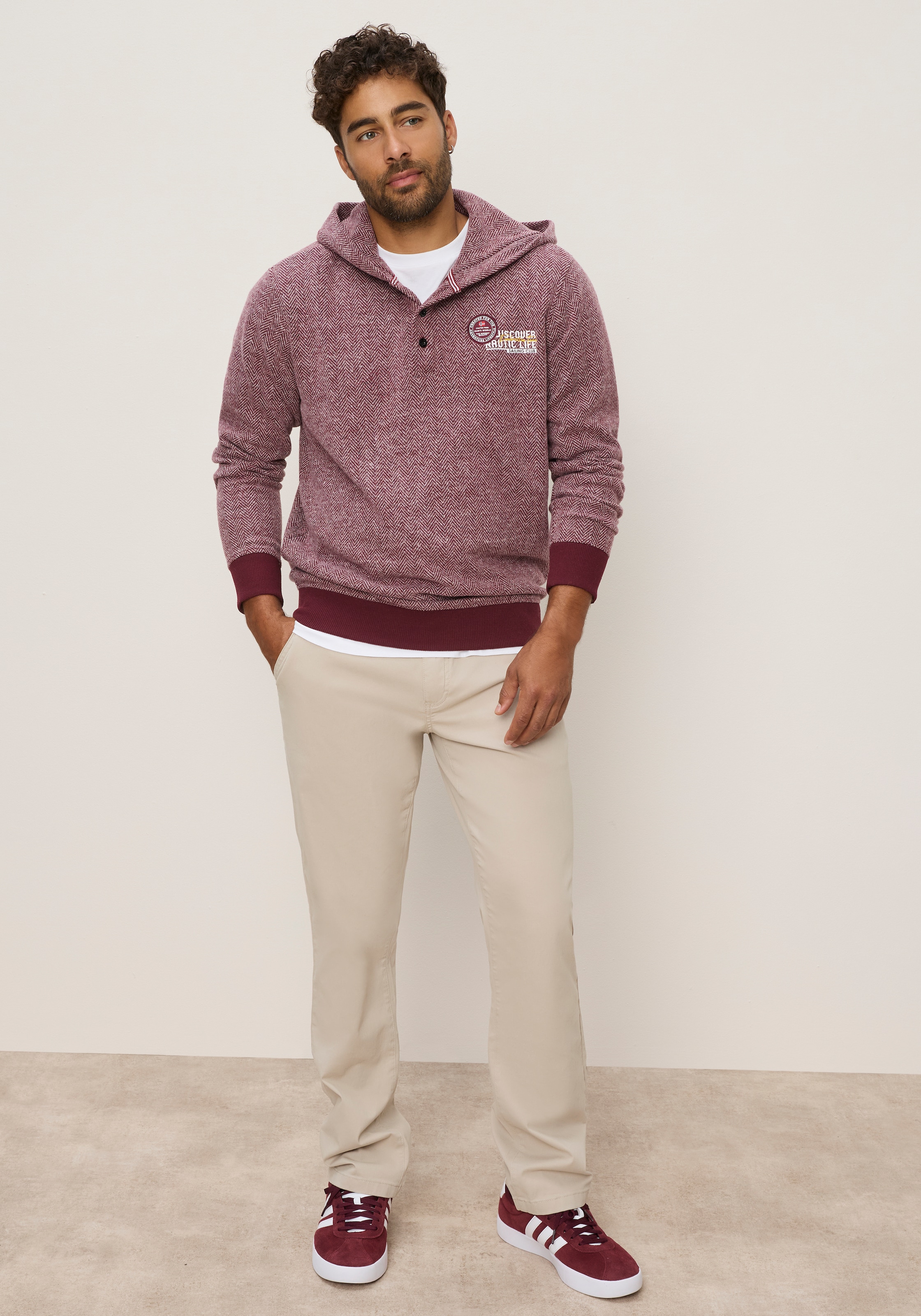 Man's World Fleecepullover , mit Kapuze, gemusterte Optik, aus Polyester und Baumwolle
