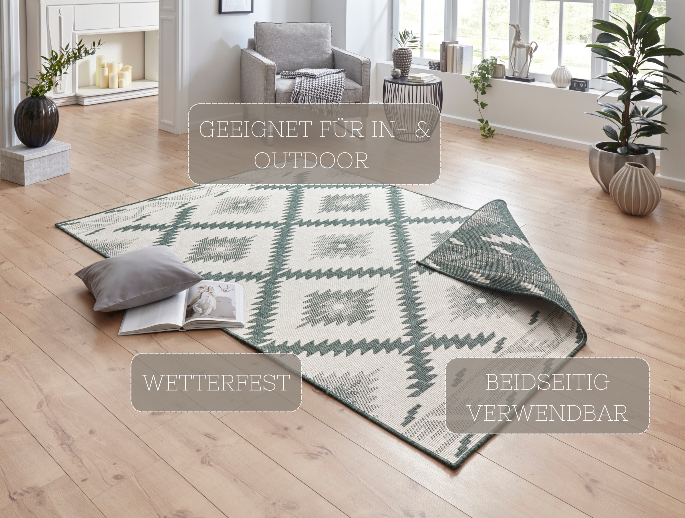 HANSE Home Teppich »Malibu Wendeteppich«, rechteckig, 5 mm Höhe, In-& Outdoor, Wetterfest, Balkon, Läufer, Wohnzimmer, Wasserfest