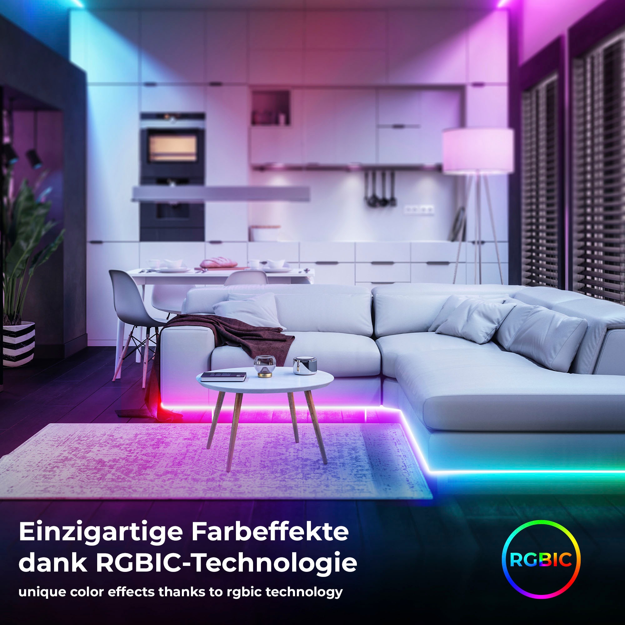 B.K.Licht LED-Streifen »Wifi RGBIC USB«, 150 St.-flammig, Lichtleiste, mit Musiksensor, smartes LED Band, Selbstklebend