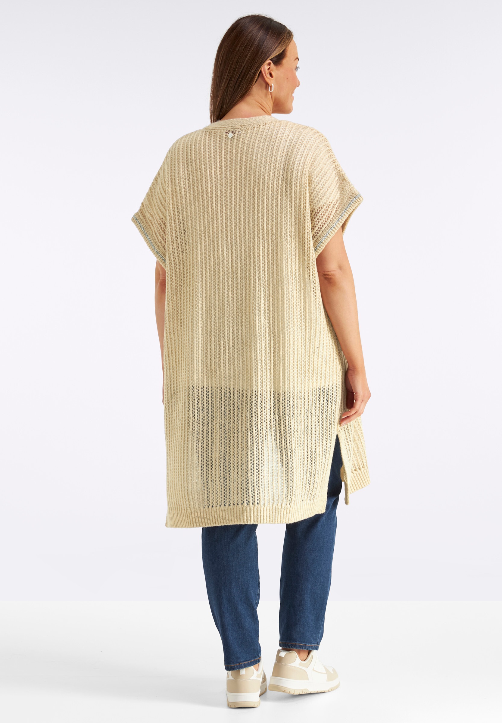 Sheego Strickweste »Long-Strickweste Strickweste mit Ajourmuster und Glitzergarn«