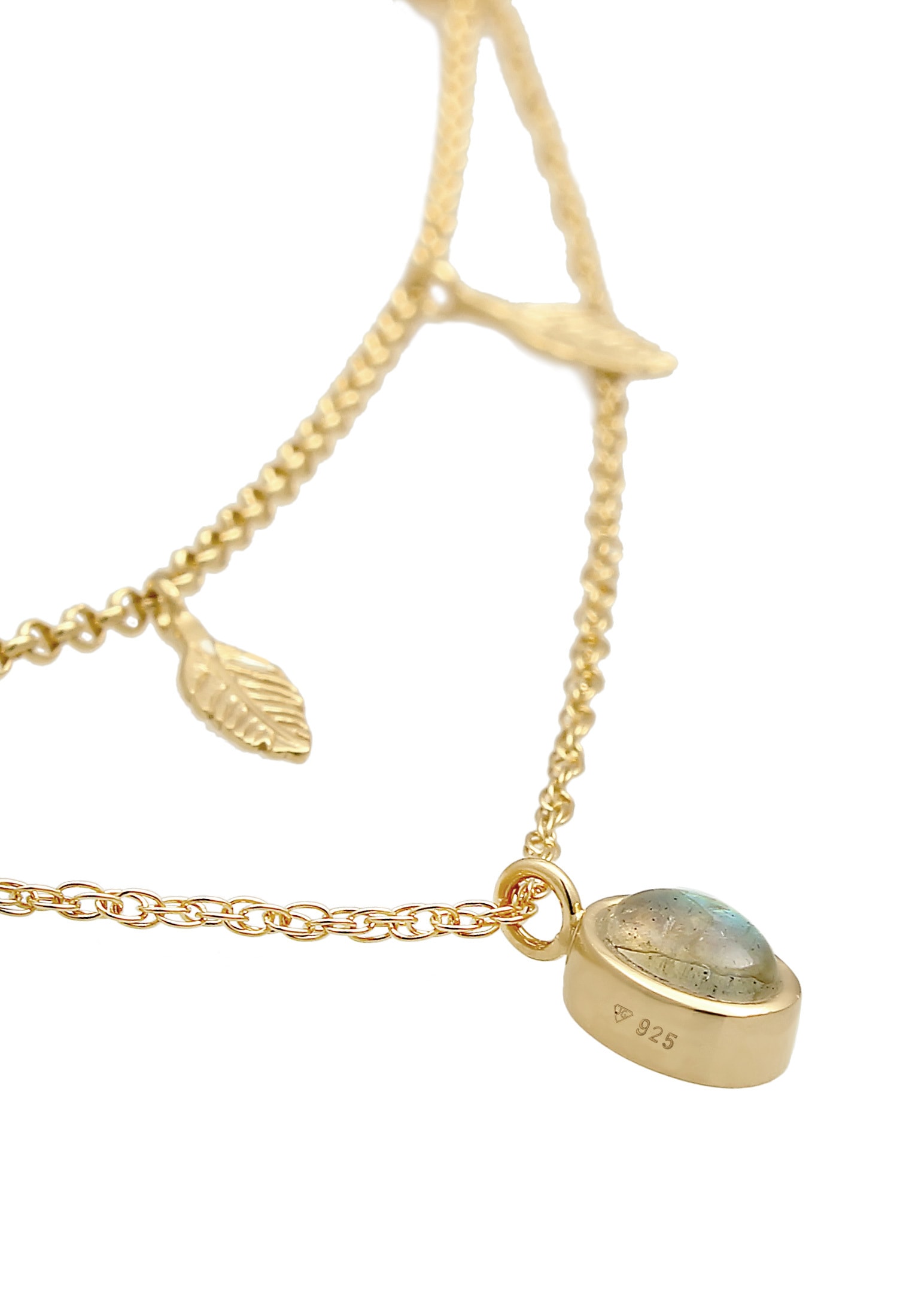 Elli Premium Choker »Halskette Layer Feder Labradorit Edelstein Boho 925 Silber«