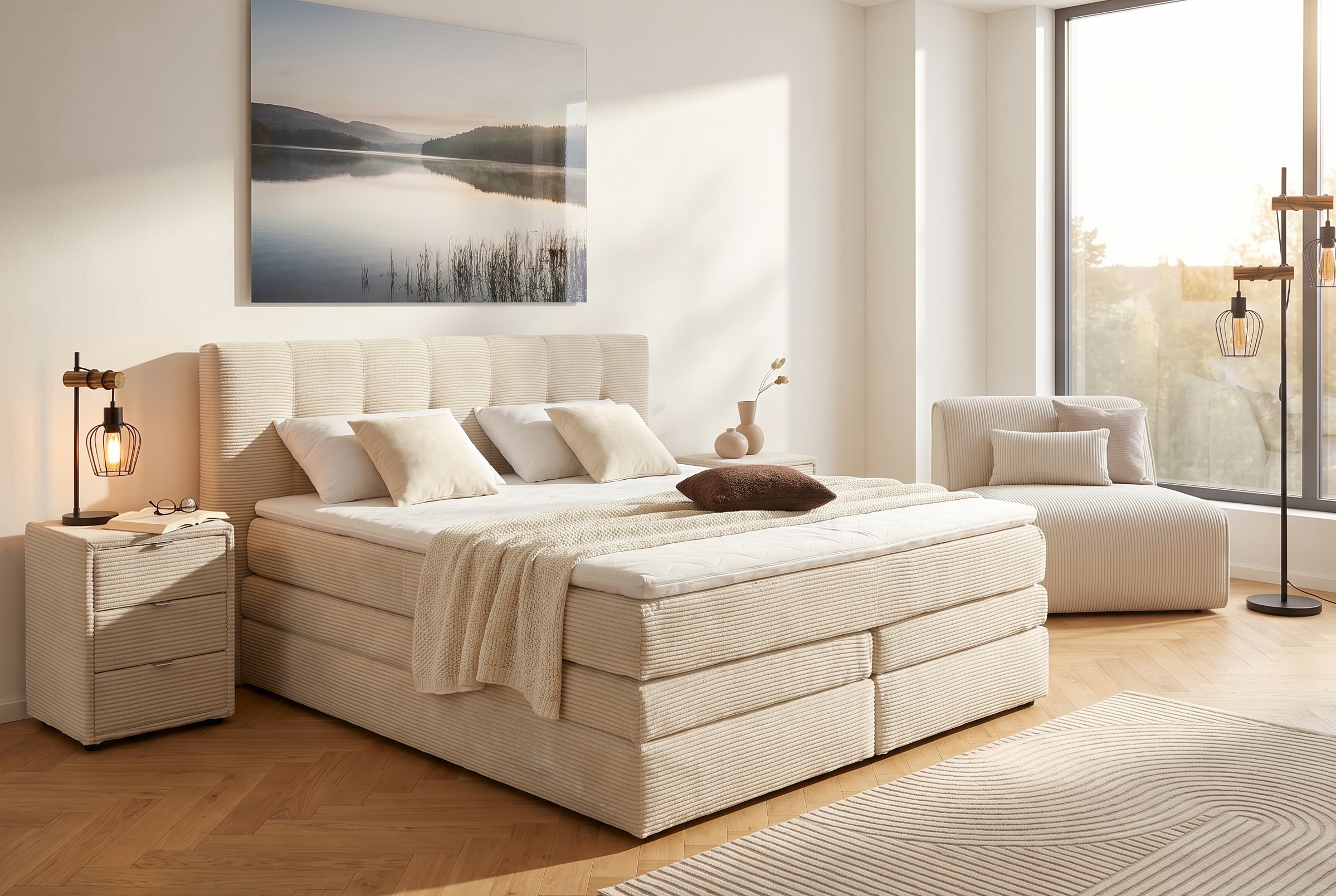 Jockenhöfer Gruppe Boxspringbett »AMY in Cord, erhältlich in den Breiten 180cm & 200cm« mit Bettkasten und Topper