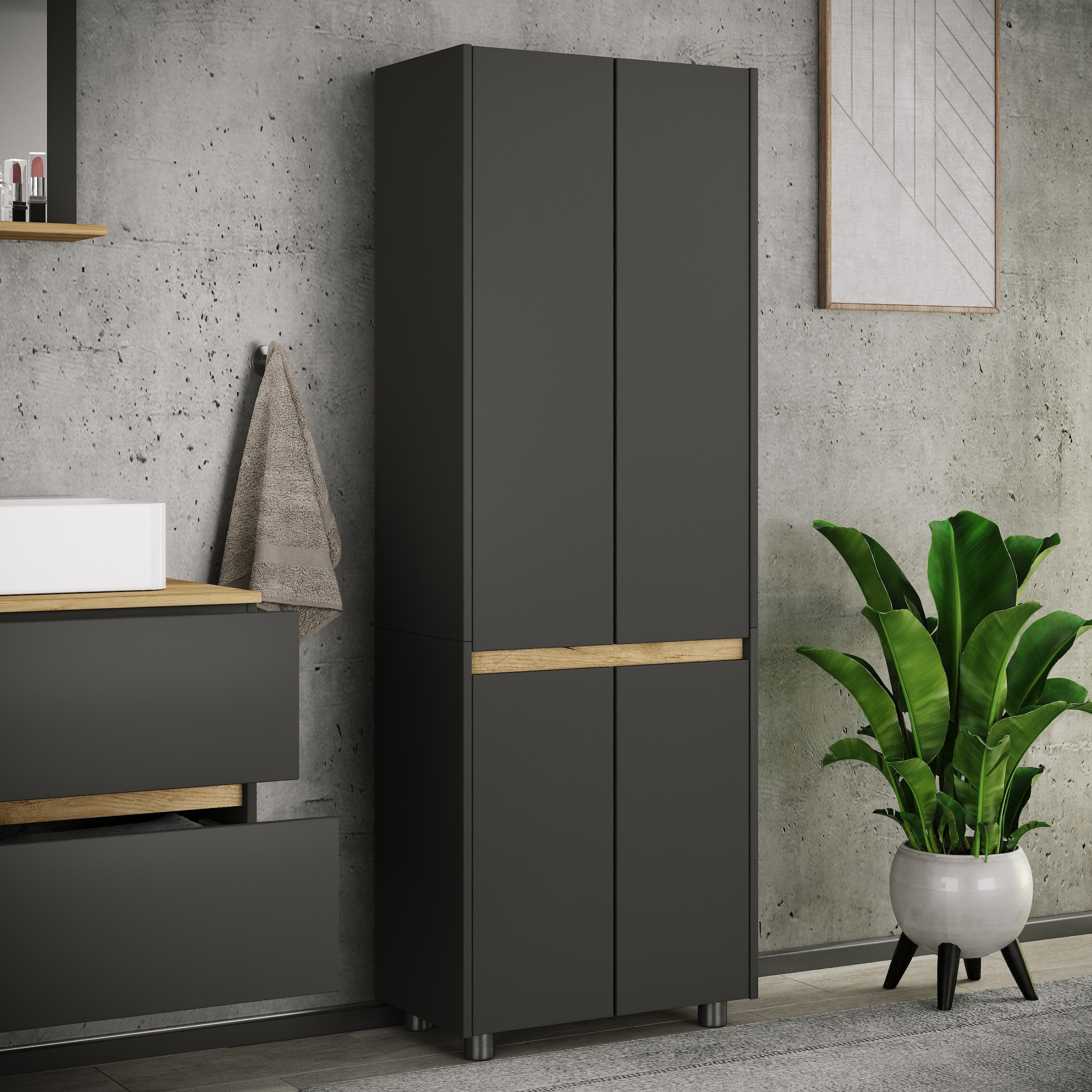 VCM Hochschrank »Badmöbel Hochschrank 165x57x33 Drehtüren Cosila« 1 Stk. tlg.