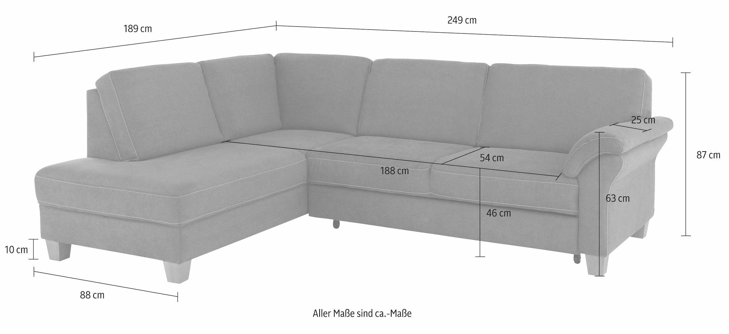 Home affaire Ecksofa »Borkum L-Form, B: 249 cm - OTTO. Verlässliche Qualität.« optional Bettfunktion, Federkern