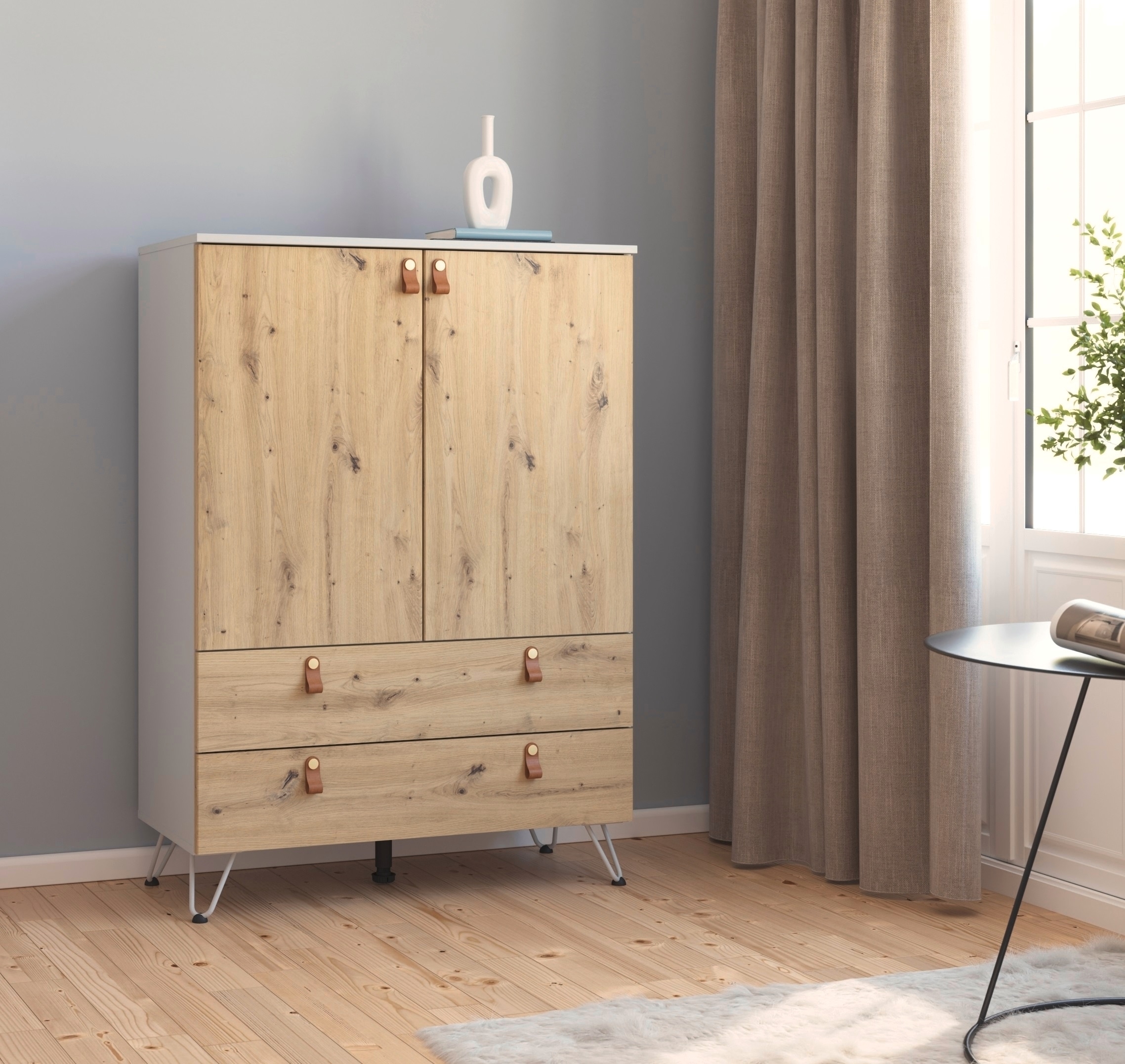 rauch Hochkommode »Homey by Aditio«, mit Grifflaschen in Leder, 2 Schubladen mit Softclose-Funktion