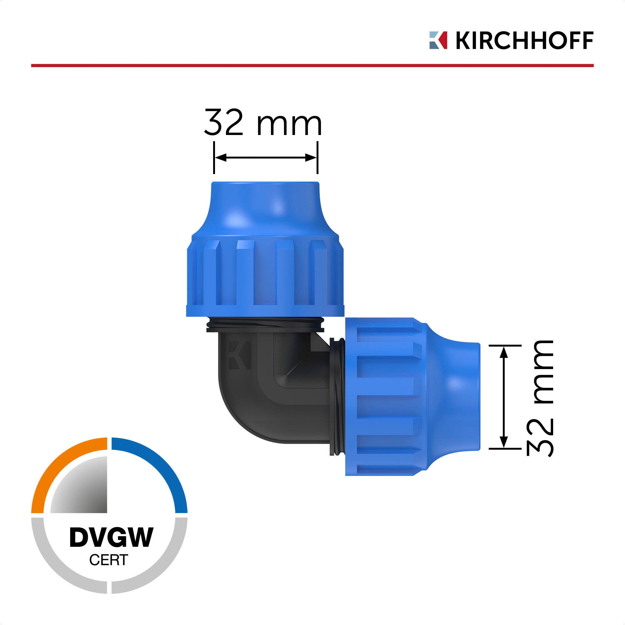 Kirchhoff Winkelstück, für HDPE Rohr, 32 mm