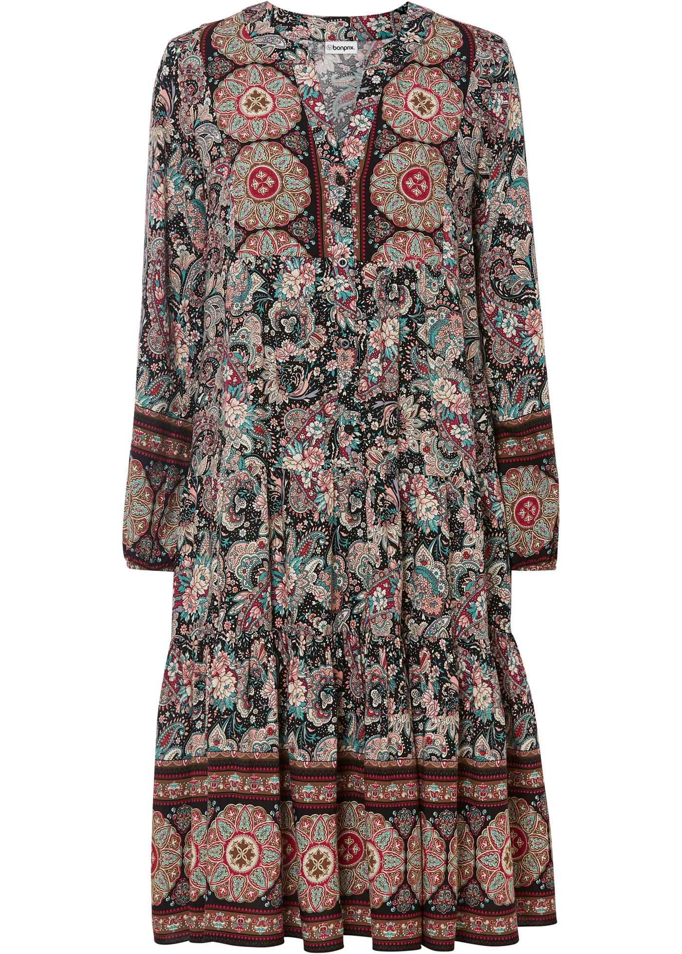 bonprix Tunikakleid für Festivals, aus Viskose, A-Linien-Passform, mit langem Arm