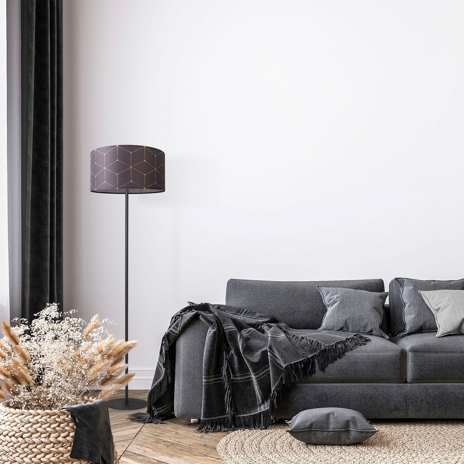 Paco Home Stehlampe »Luca Cube«, Leuchtmittel E27 | ohne Leuchtmittel, Stehlampe Wohnzimmer Stoff Lampenschirm Rund Abstrakt Textilschirm