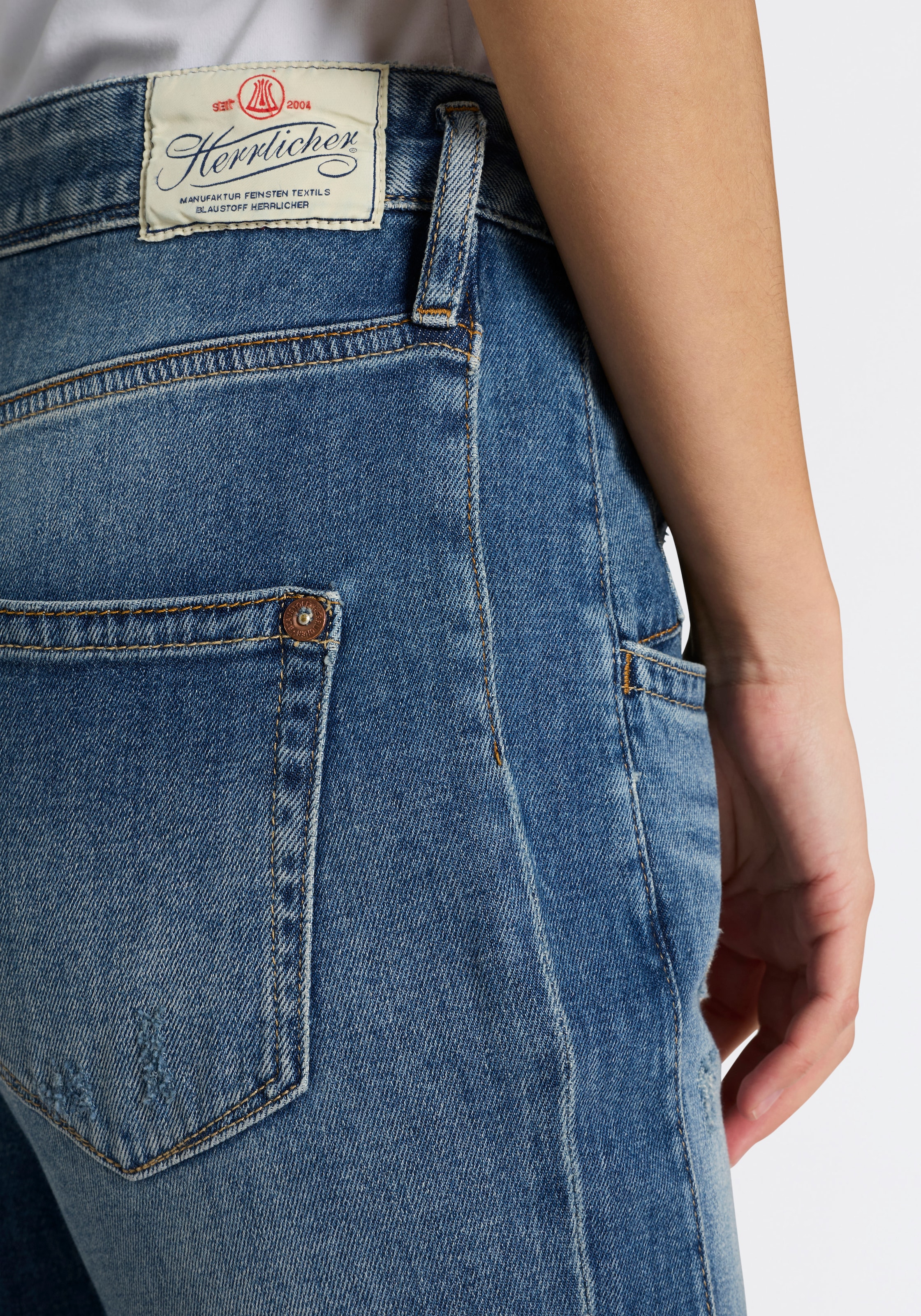 Herrlicher Boyfriend-Jeans »Shyra Cropped Denim Stretch« mit Abnähern, Umschlagsaum