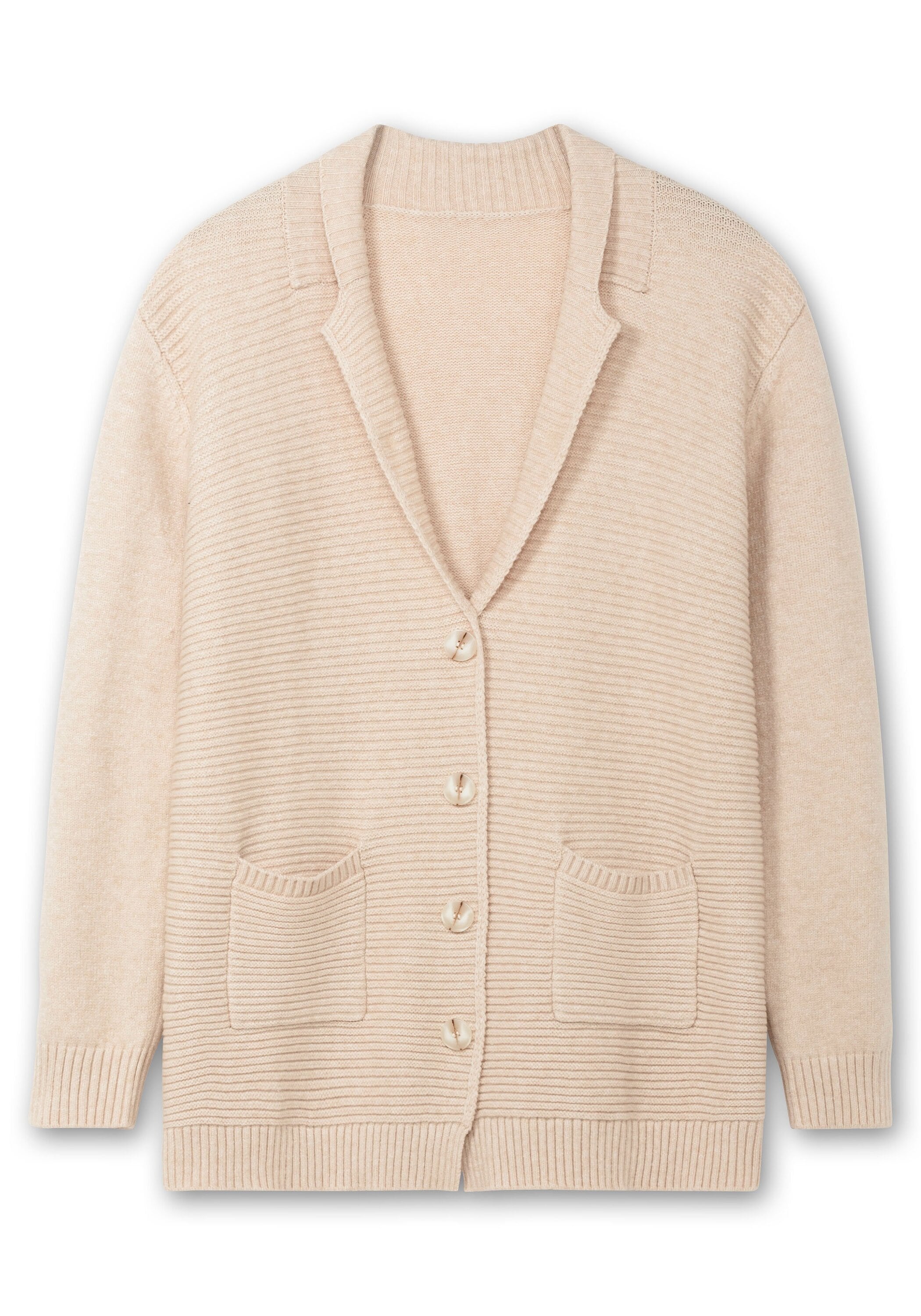 Sheego Strickjacke »Strickjacke mit Reverskragen und Rippmuster vorn«