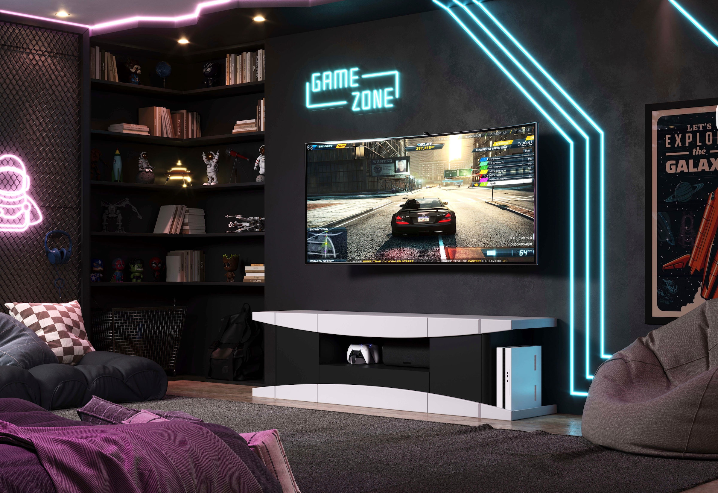 INOSIGN Lowboard »NextLevel speziell geeignet für Spielekonsolen« Gaming-Lowboard wahlweise mit Beleuchtung - (B/T/H) 180/42/52 cm