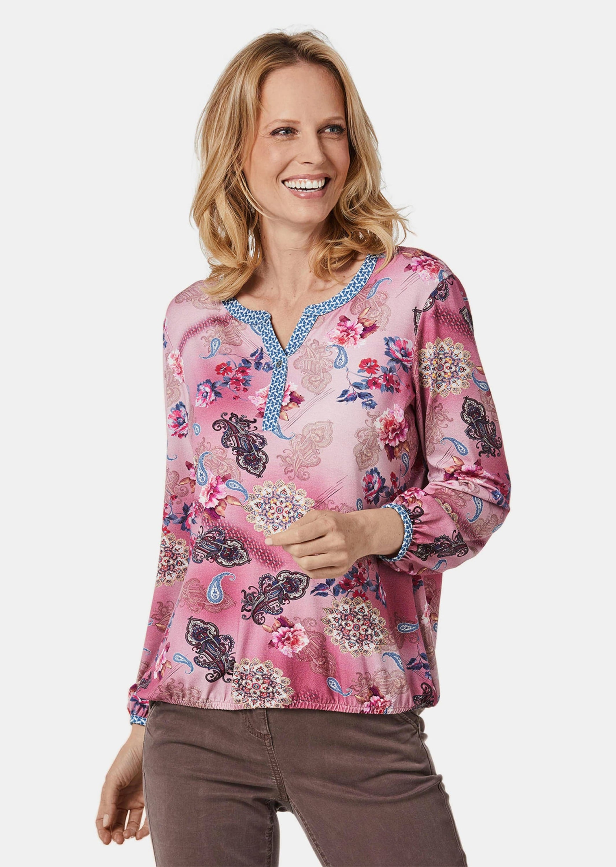 GOLDNER Print-Shirt »Kurzgröße Paisley-Druckshirt mit schönem Ausschnitt«