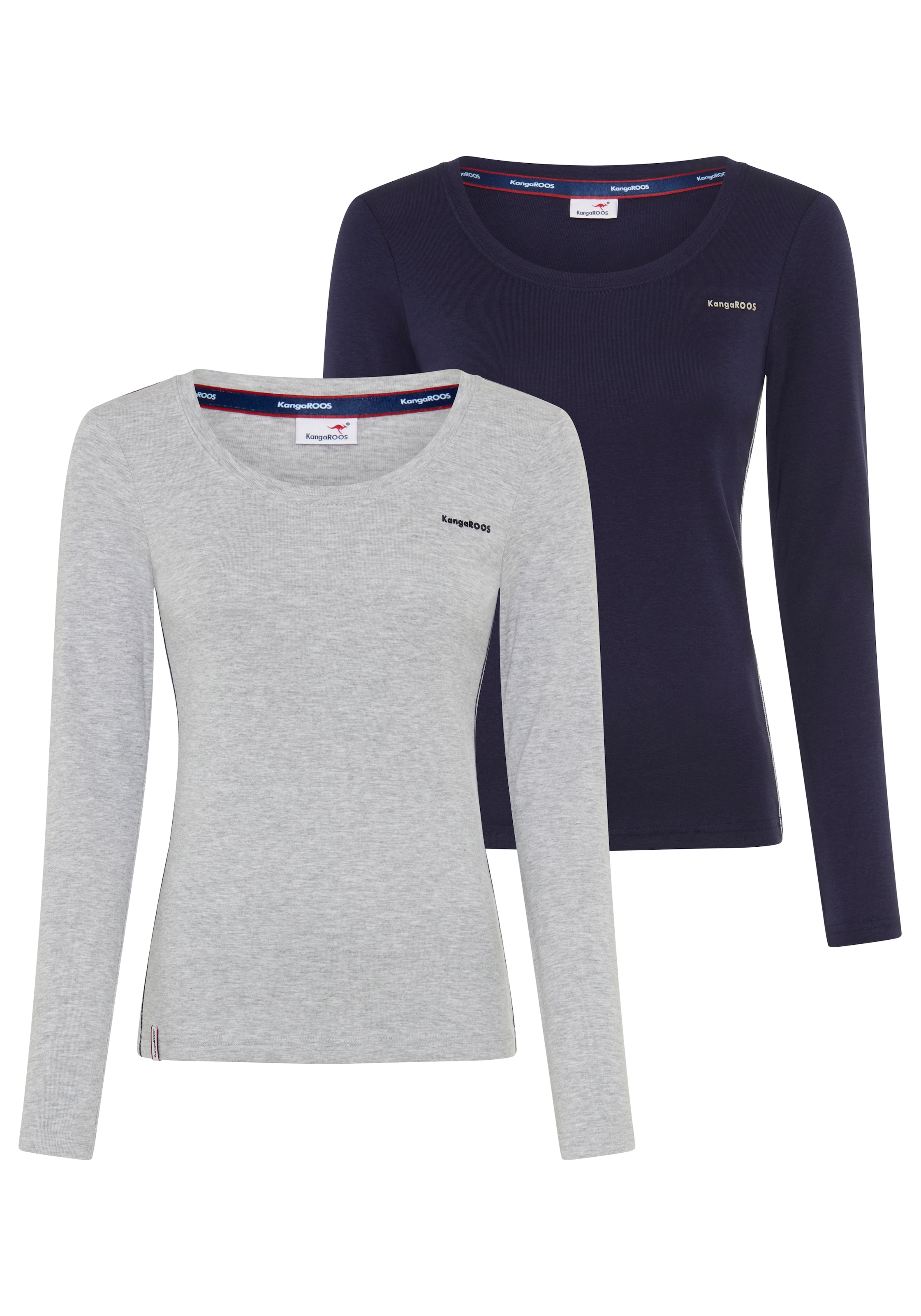 KangaROOS Langarmshirt 2er-Pack,  im 2er-Pack, hüftbedeckende Länge, Basic-Passform, Langarm