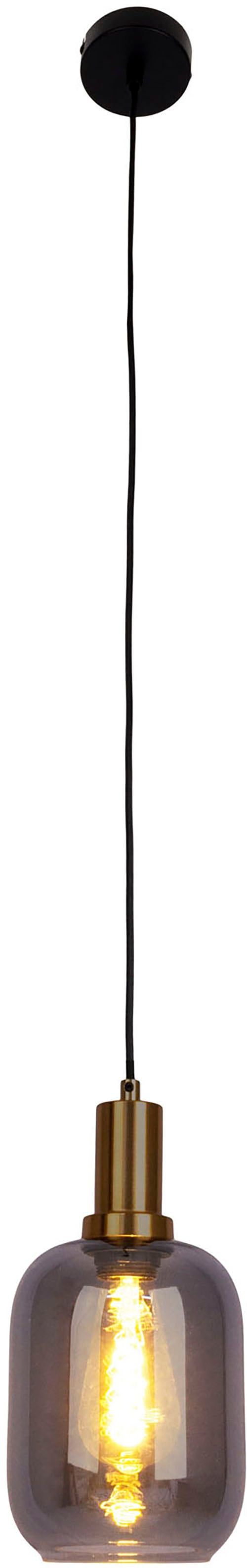 näve Pendelleuchte »Fumo«, 1 flammig, Leuchtmittel E27 | ohne Leuchtmittel, aus Metall in Schwarz und Gold und Rauchglas, Ø ca. 22 cm, Höhe 150 cm