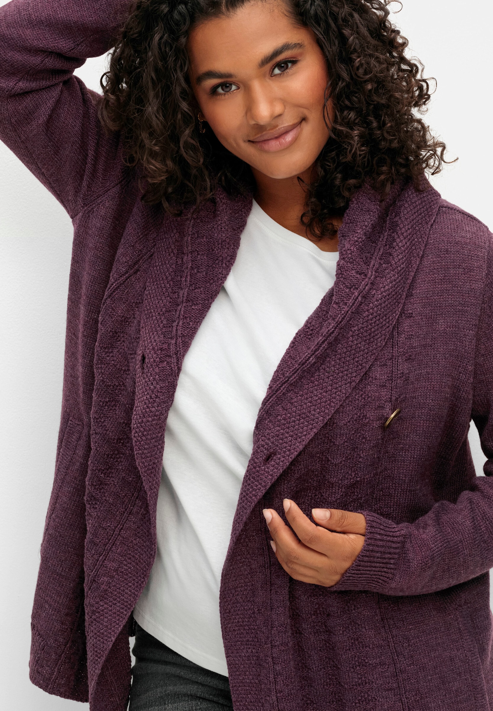 sheego by Joe Browns Strickjacke »Cardigan Kapuzenstrickjacke mit Knopf«