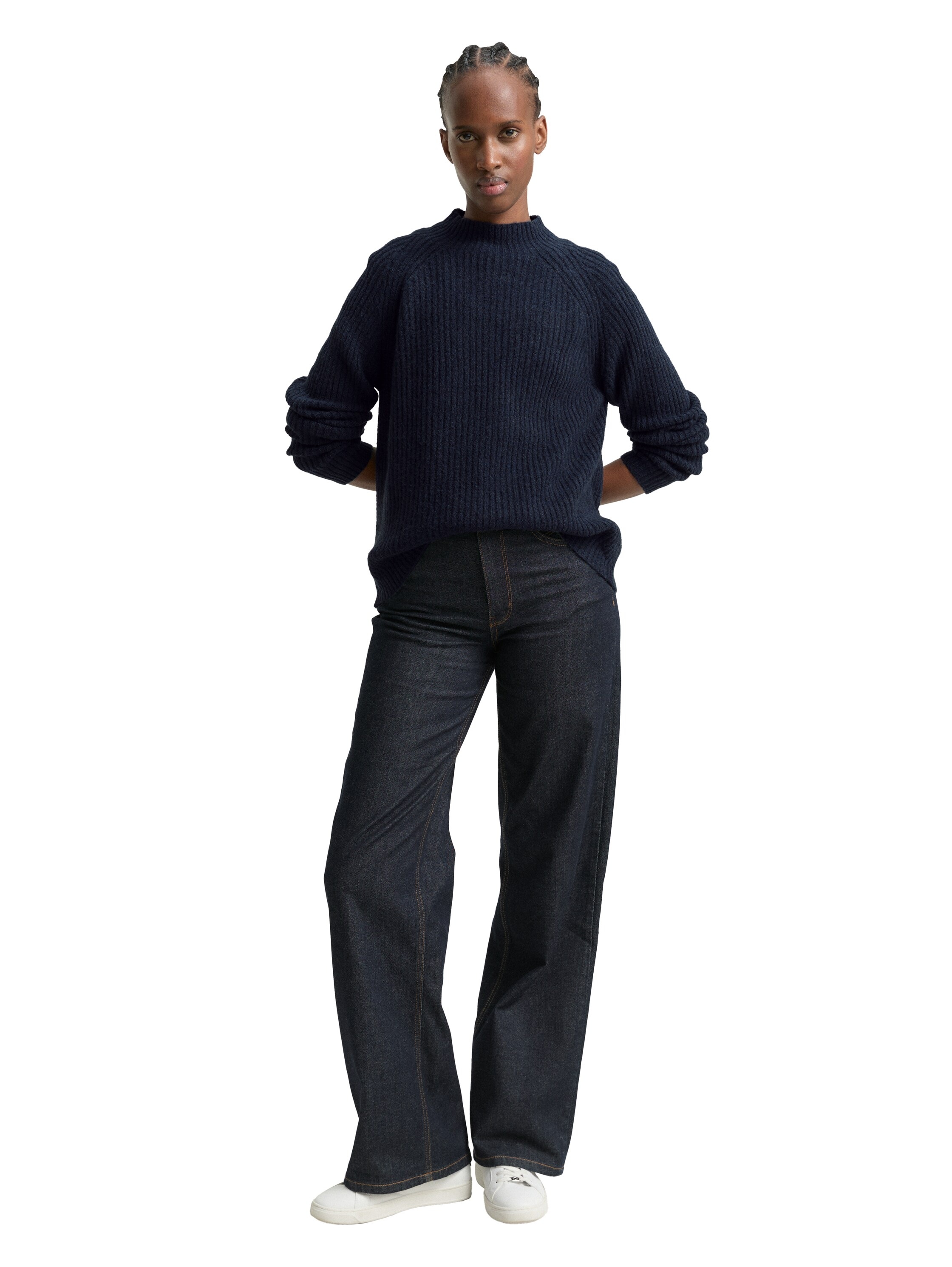 TOM TAILOR Denim V-Ausschnitt-Pullover mit Stehkragen