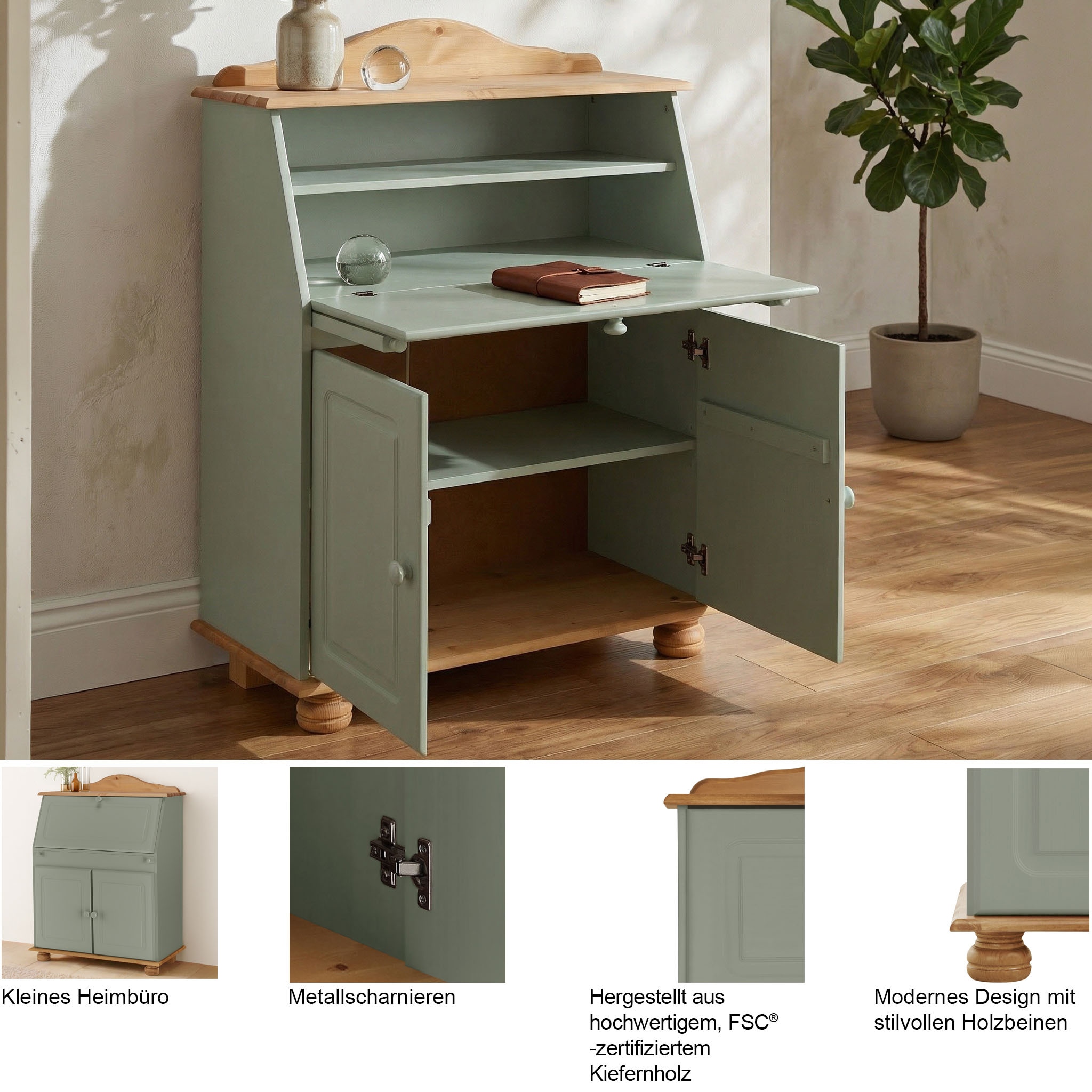OTTO home Sekretär »Mette, Schreibtisch im Landhausstil,« aus Massivholz, Breite 82 cm