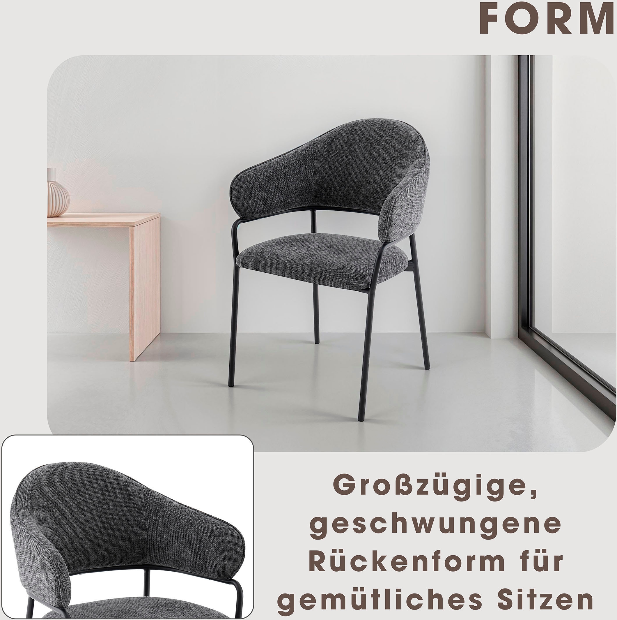 byLIVING Esszimmerstuhl »Curve« (Set) 2 Stk. Webstoff moderner Stoff Stuhl mit gemütlichem Sitzkomfort, verschiedene Farben.