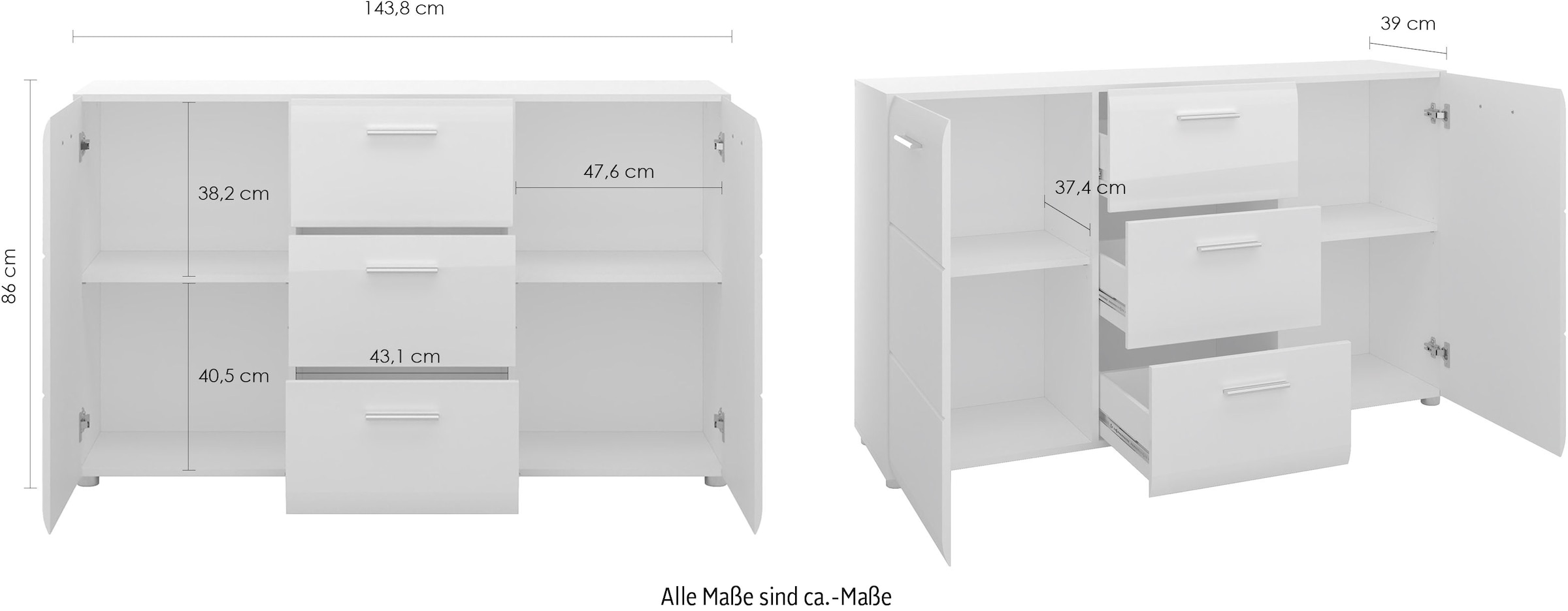 LIVING CHARM Sideboard »Merano«, Breite ca. 144 cm