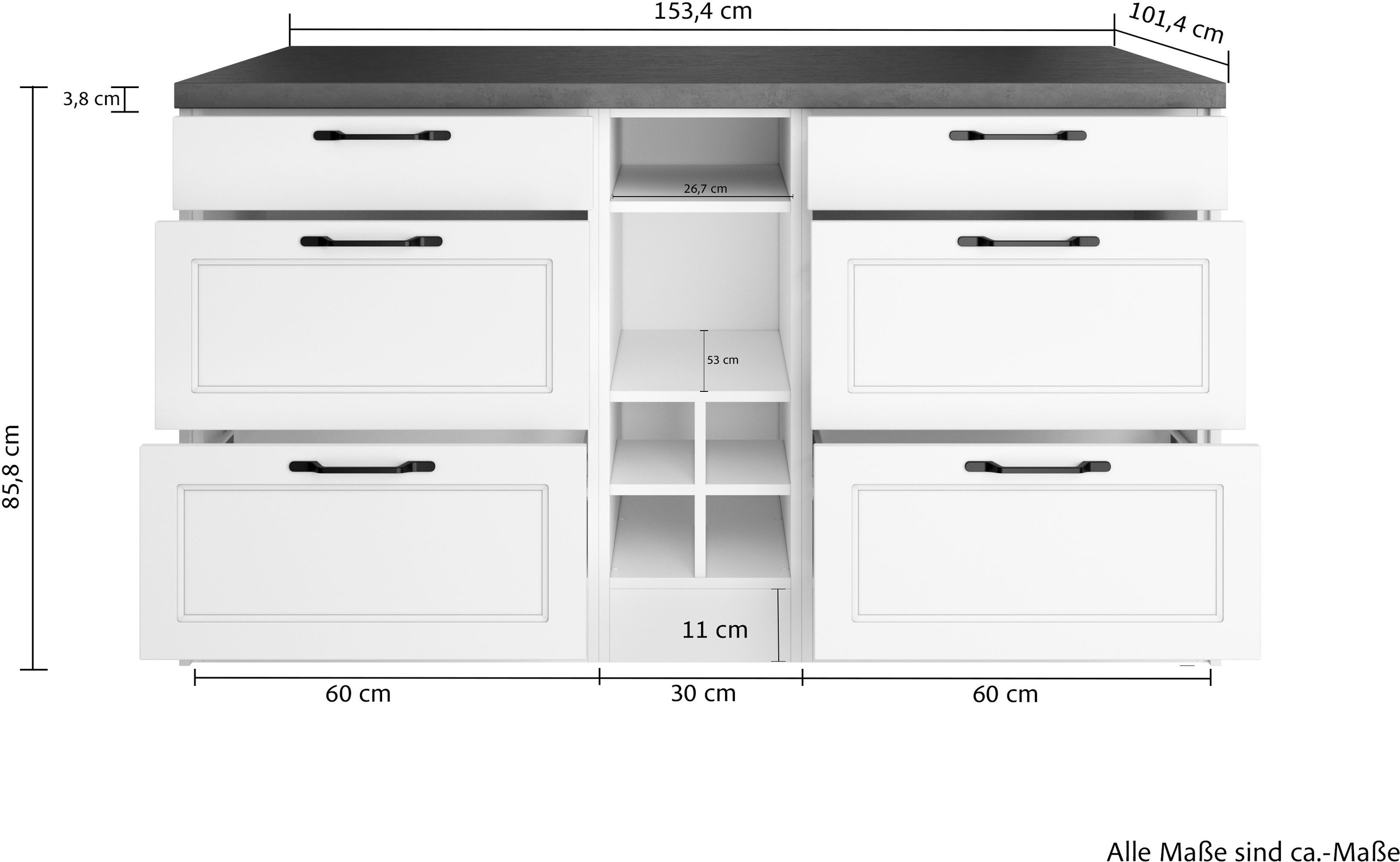 KOCHSTATION Kücheninsel »KS-Lani, Breite 153 cm, mit Flaschenregal«, MDF-Fronten, Arbeitsplatte 38mm stark