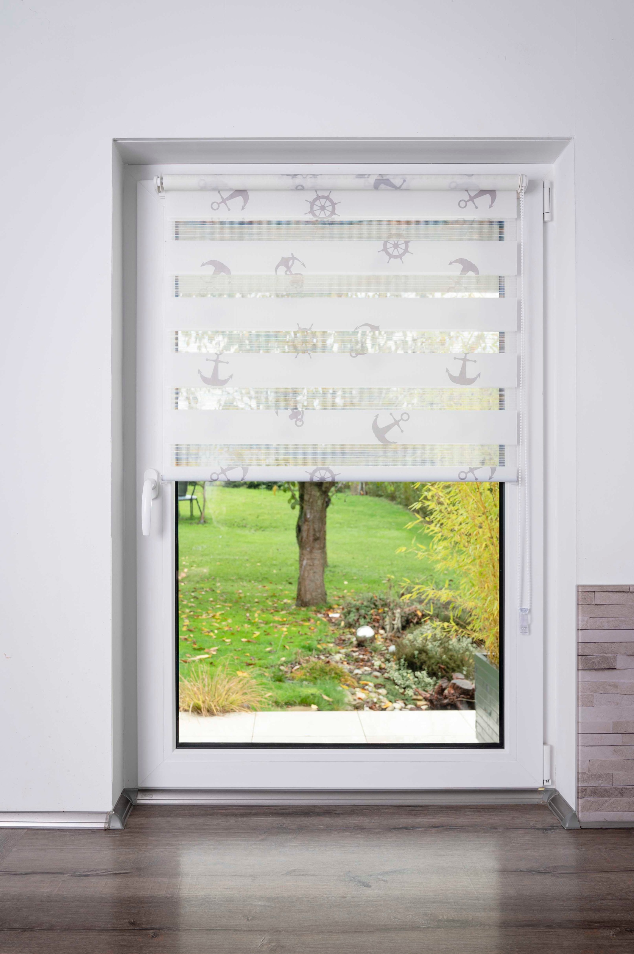 K-HOME Doppelrollo »Doppelrollo MARITIM bedruckt« Lichtschutz Sichtschutz ohne Bohren freihängend Klemmfix, bedruckt