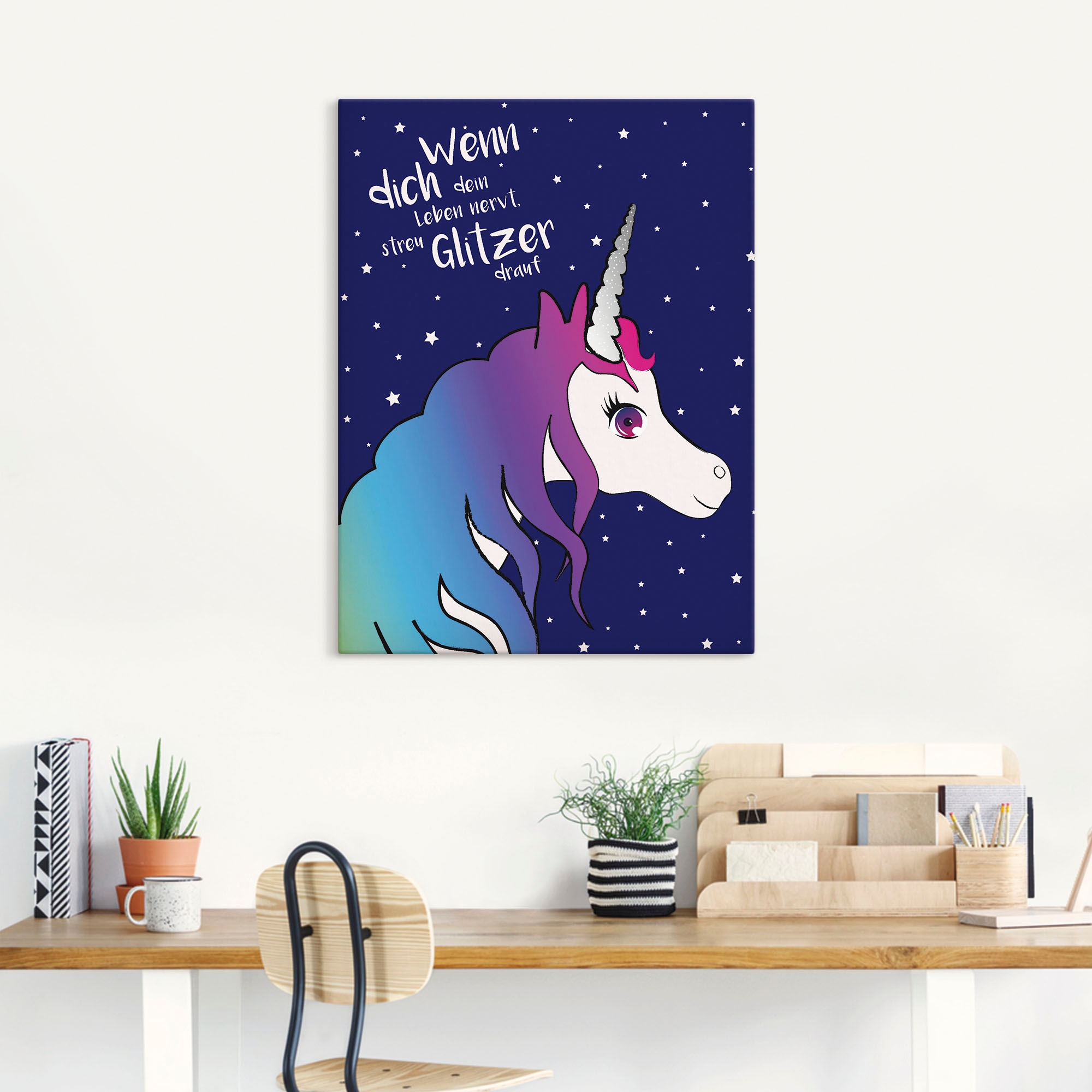 Artland Wandbild »Einhorn streu Glitzer auf dein Leben«, Animal Fantasy, (1 St.), als Leinwandbild in verschied. Größen