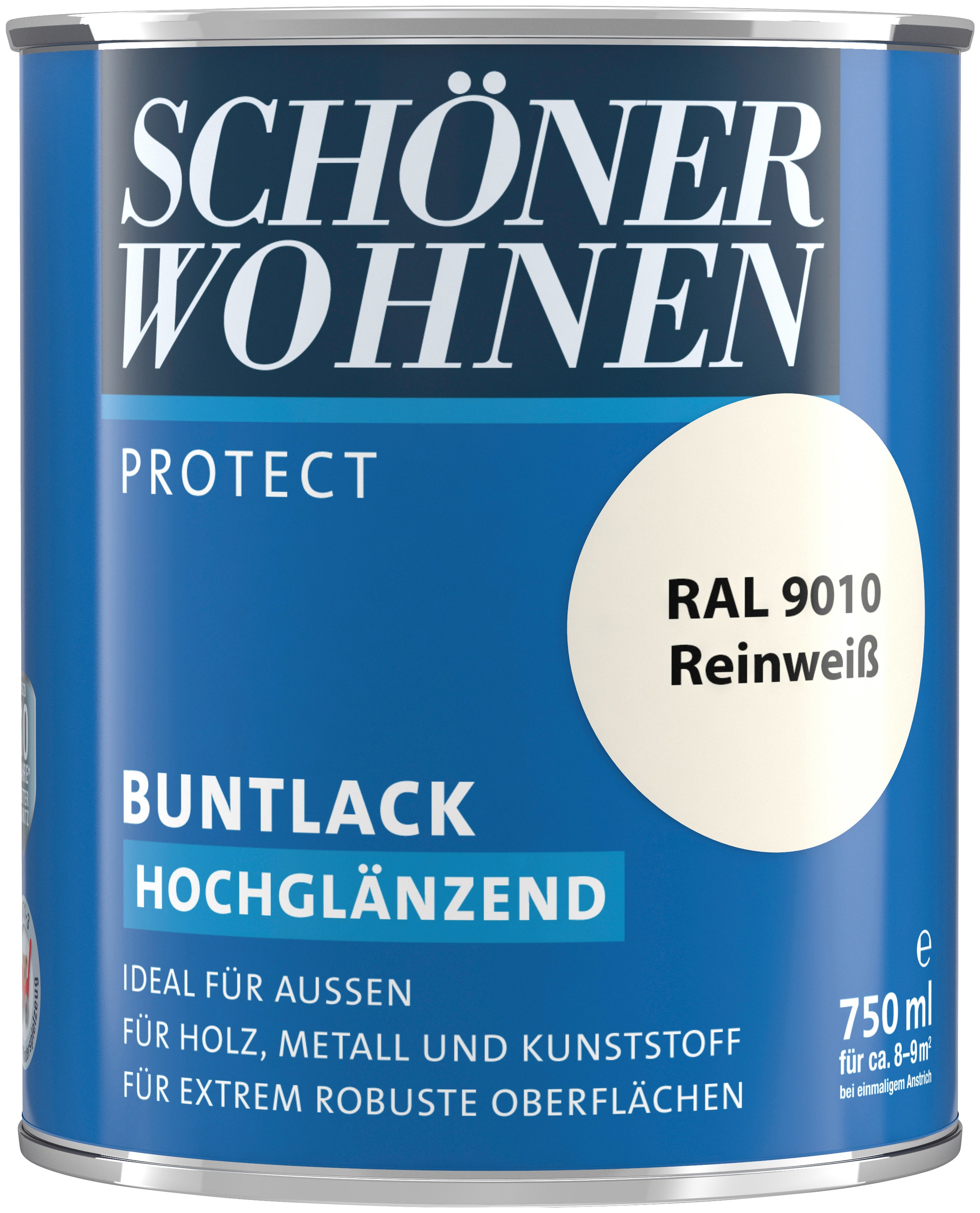 SCHÖNER WOHNEN-Kollektion Lack »Protect Buntlack«, (1), hochglänzend, 750 ml, reinweiß RAL 9010