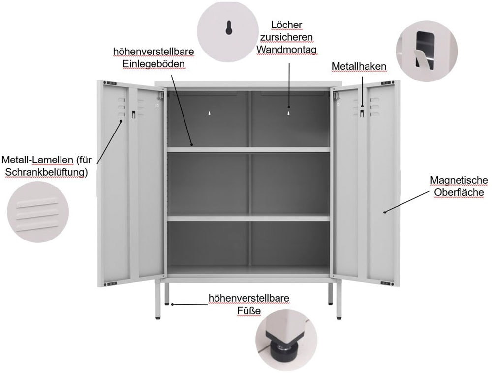 OTTO home Wäscheschrank »Siena Metallschrank Stahlschrank Mehrzweckschrank Beistellschrank« Breite 80cm , idealer Wäscheschrank im Loft Design,  Bestseller Stahlschrank Kommode mit 2 Türen